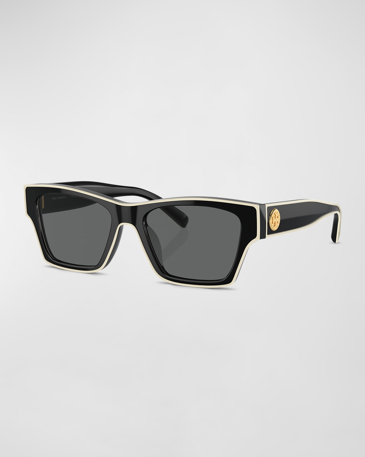 Tory Burch Outlined Rectangle Sunglasses In Black Grey