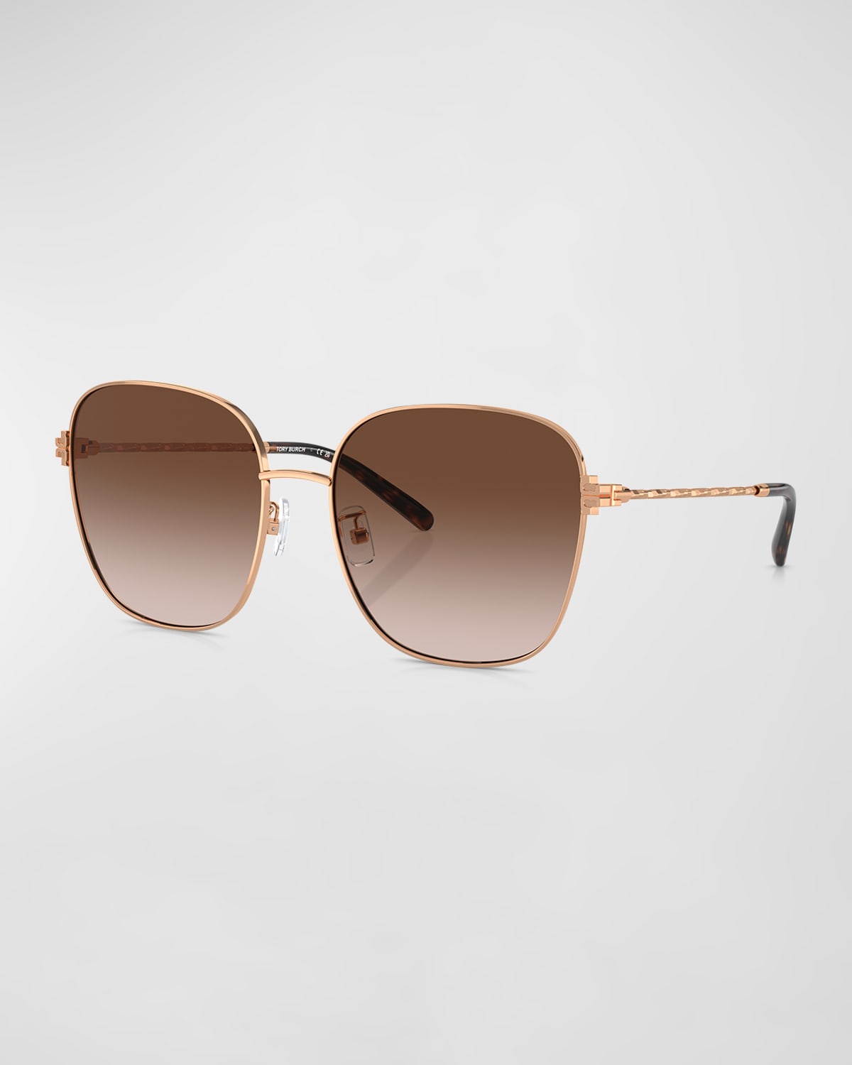 Shop Tory Burch Twisted Gradient Metal Square Sunglasses In Rose Gold