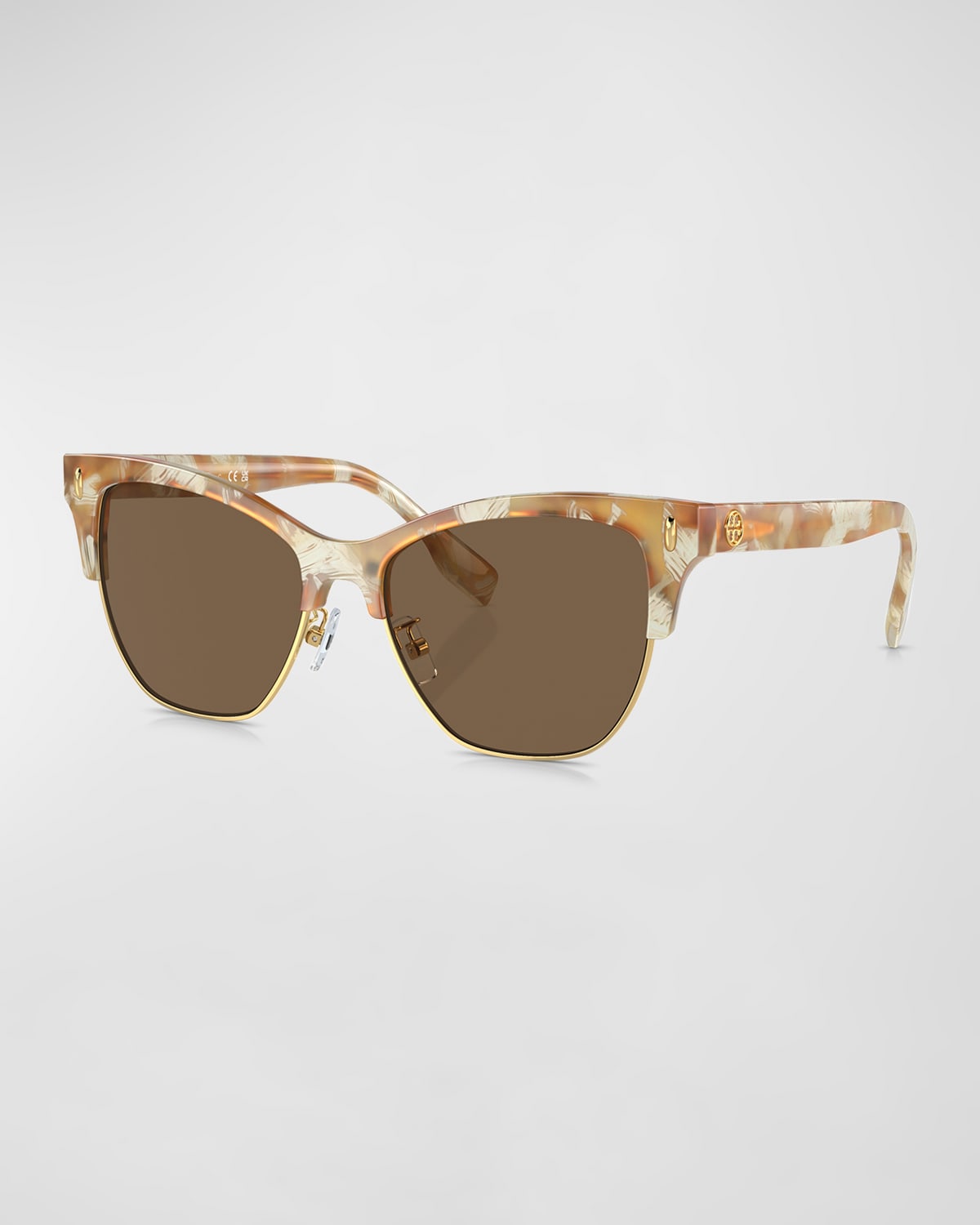 Tory Burch T-monogram Acetate & Plastic Cat-eye Sunglasses In Dark Brown