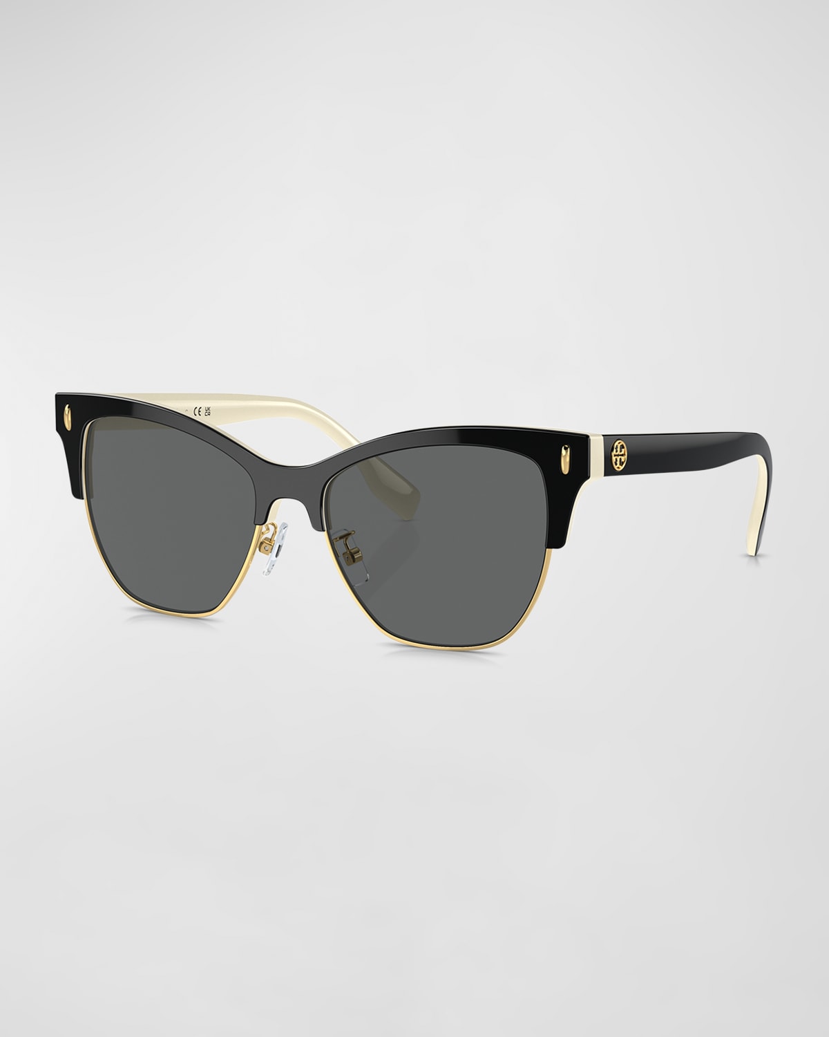 Tory Burch T-monogram Acetate & Plastic Cat-eye Sunglasses In Black