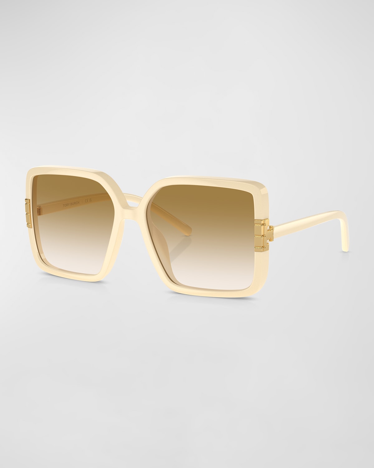 Shop Tory Burch Gradient Plastic Square Sunglasses In Milky Ivory