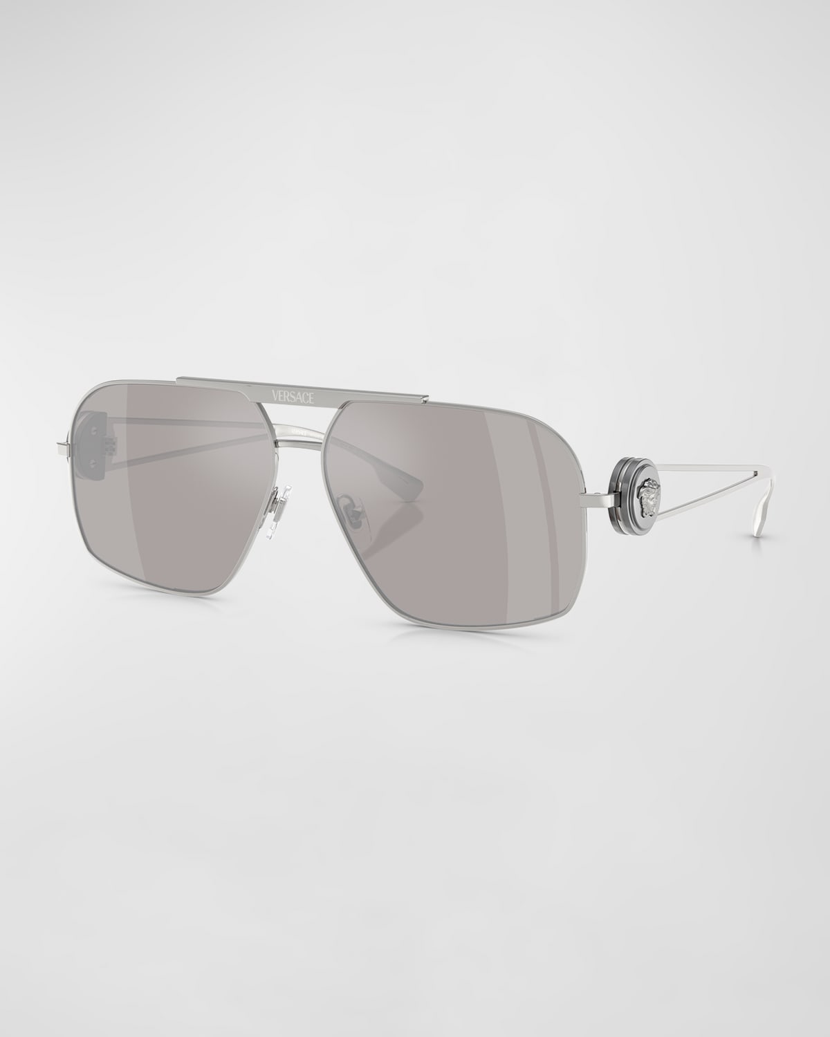 Shop Versace Medusa Medallion Steel Aviator Sunglasses In Silver