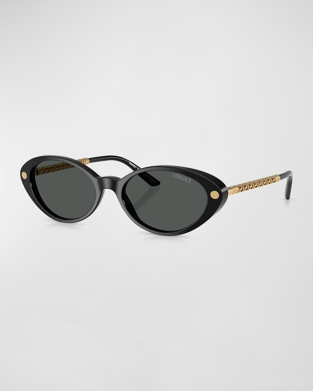 Shop Versace Greca Mixed-media Oval Sunglasses In Black