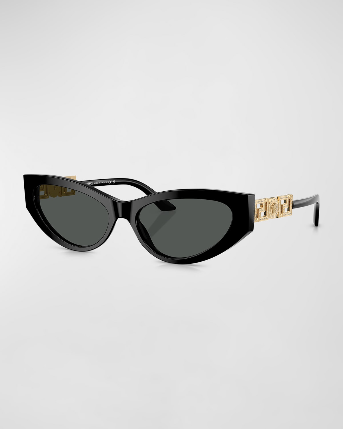 Shop Versace Greca Mixed-media Cat-eye Sunglasses In Black