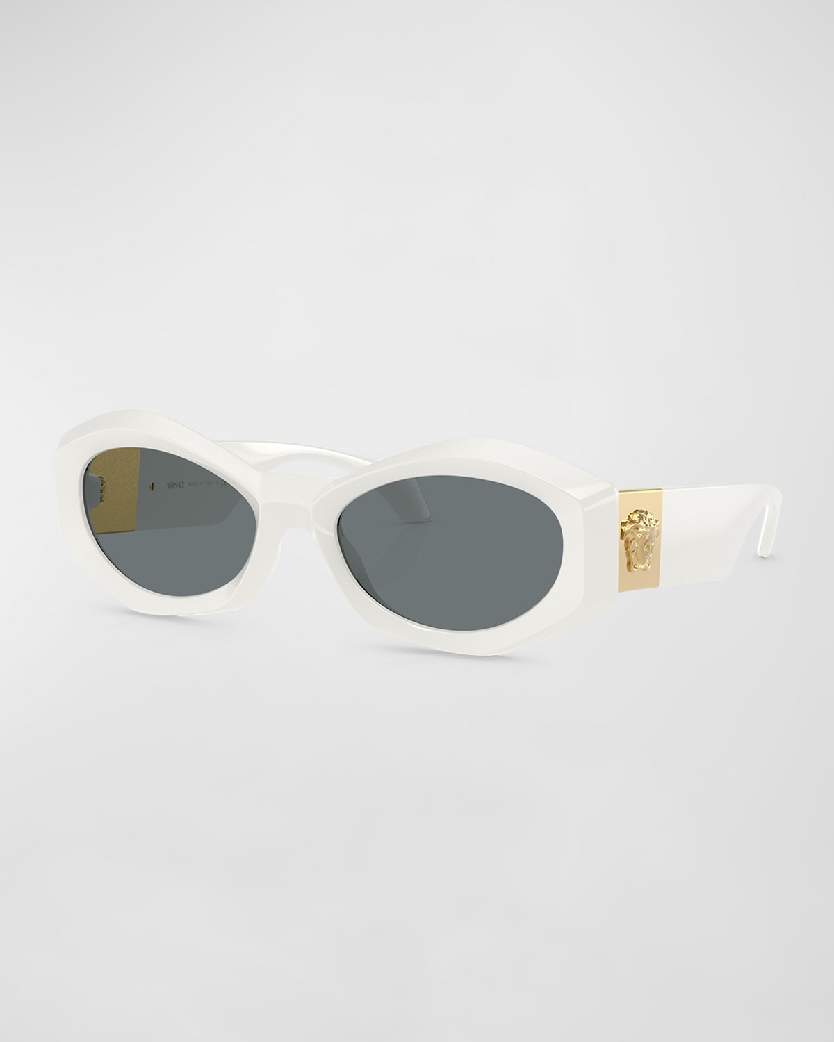 Shop Versace Medusa Plaque Irregular Oval Sunglasses In White