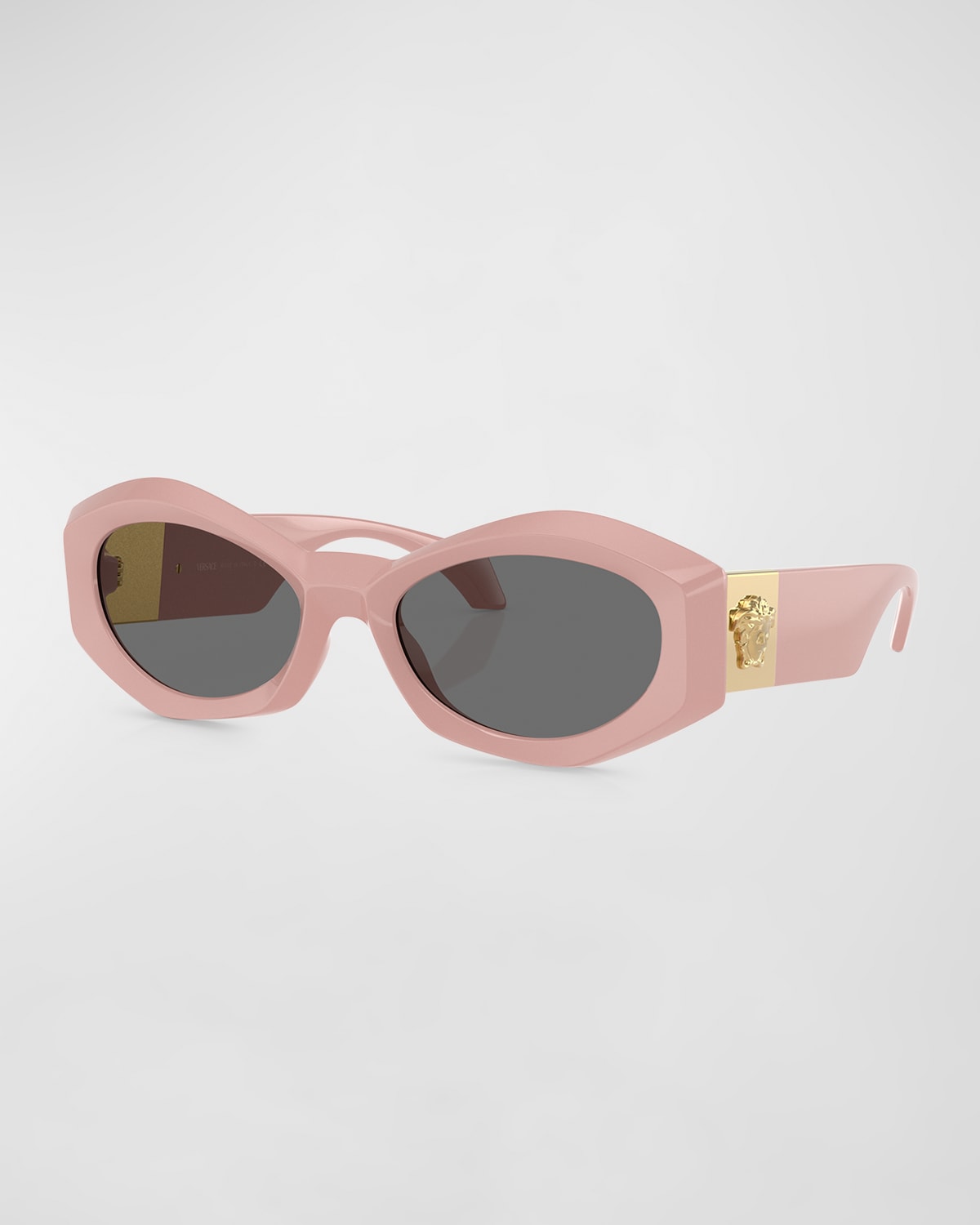 Shop Versace Medusa Plaque Irregular Oval Sunglasses In Pink