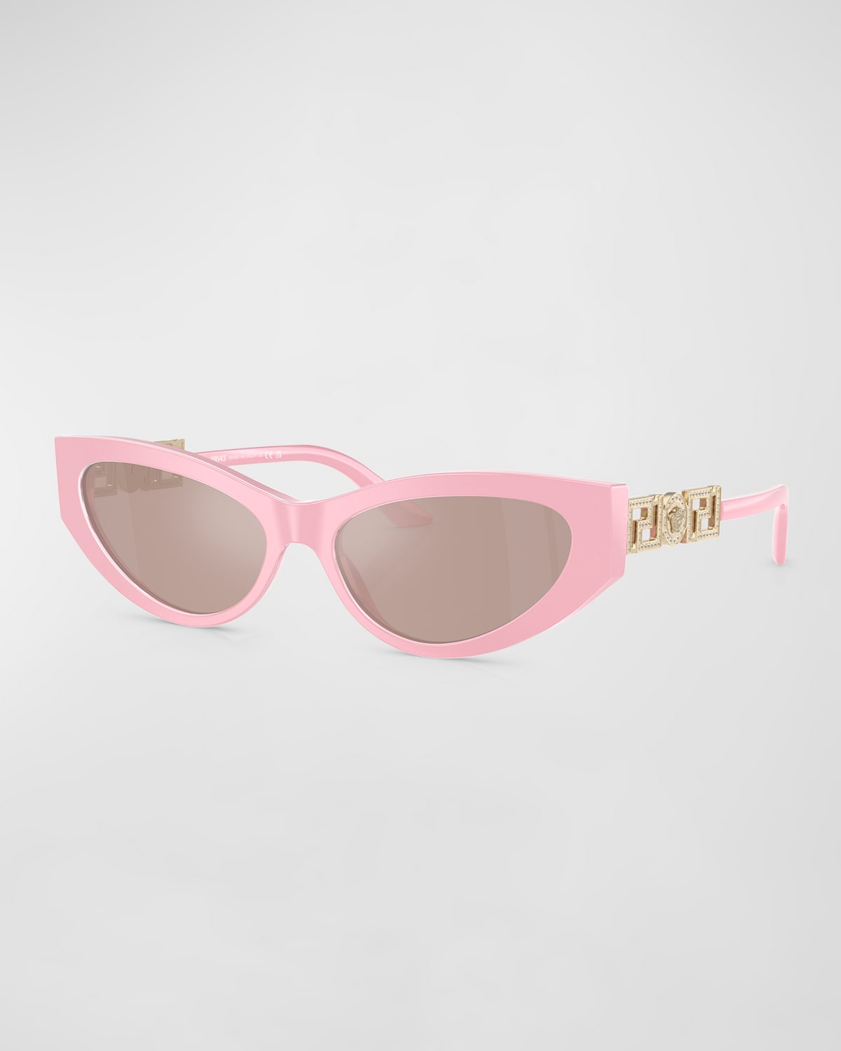 Shop Versace Bright Greca Embellished Cat-eye Sunglasses In Silver Mirror
