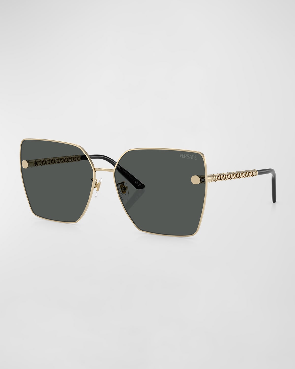 Shop Versace Infinite Greca Metal Square Sunglasses In Pale Gold