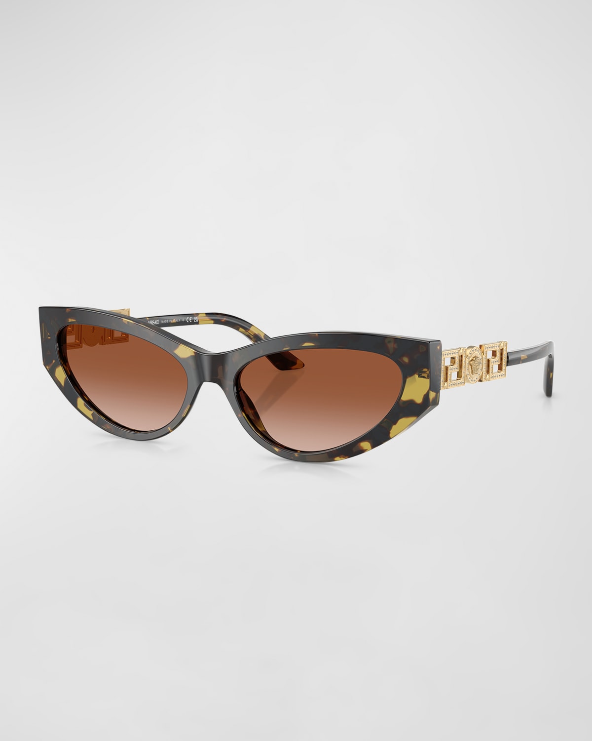 Versace Bright Greca Embellished Cat-eye Sunglasses In Havana