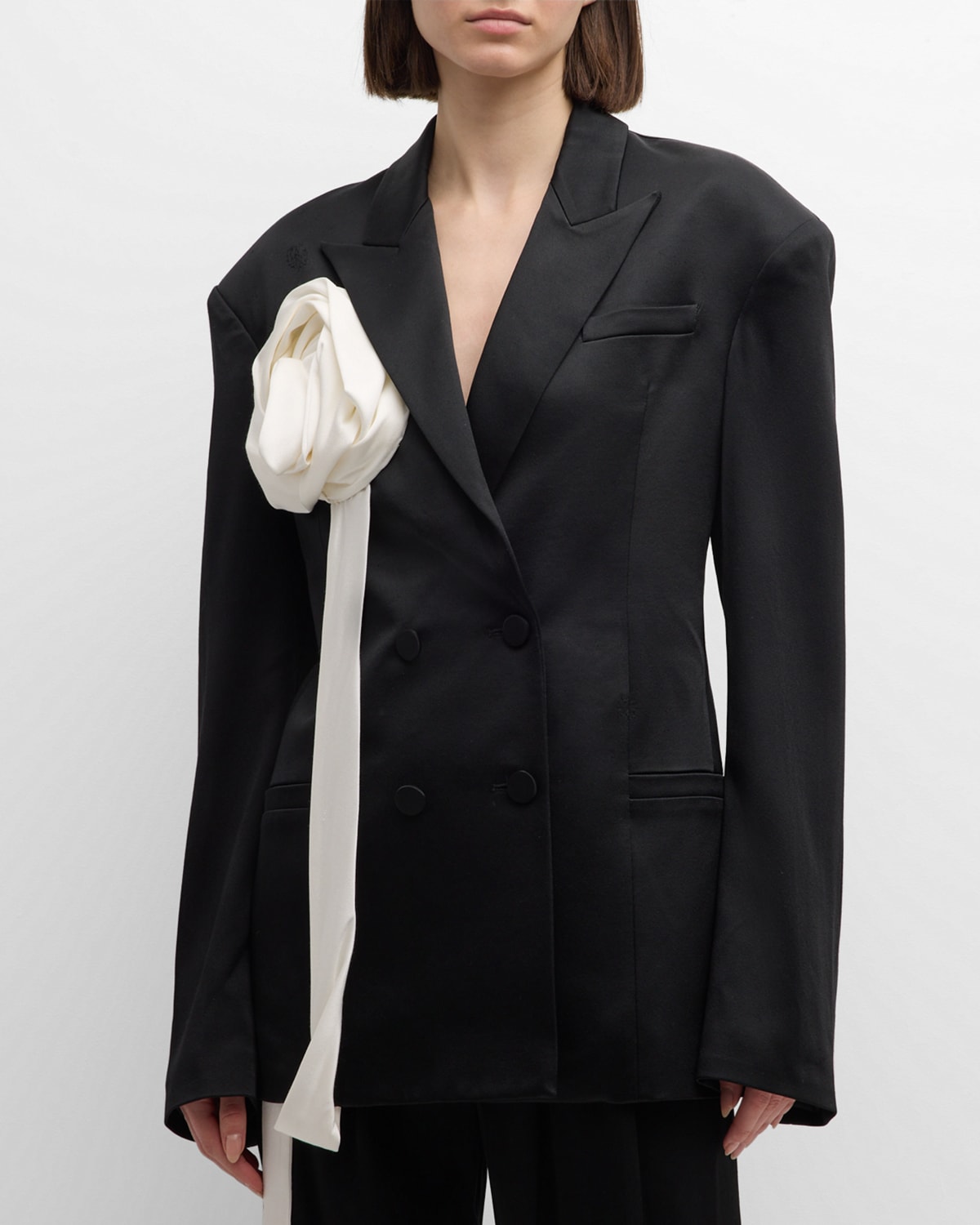 Shop Hellessy Daniel Corsage Double-breasted Blazer Jacket In Black/ecru