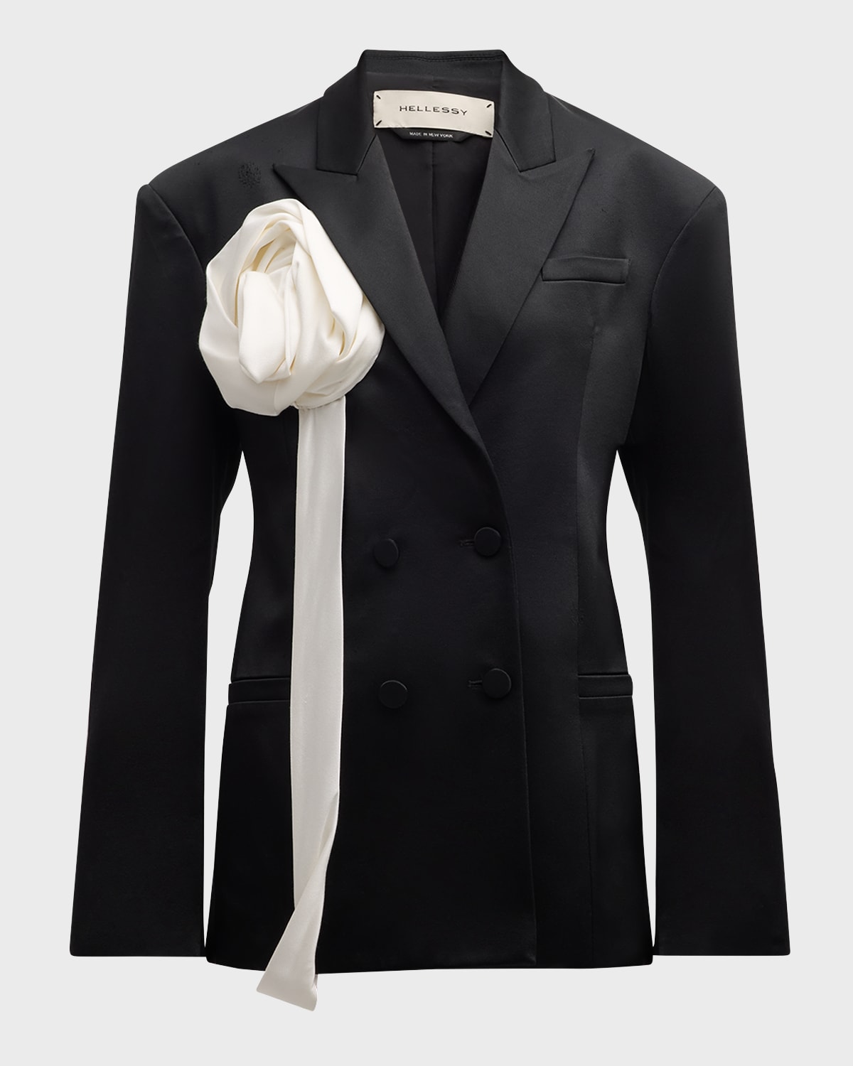 Shop Hellessy Daniel Corsage Double-breasted Blazer Jacket In Black/ecru