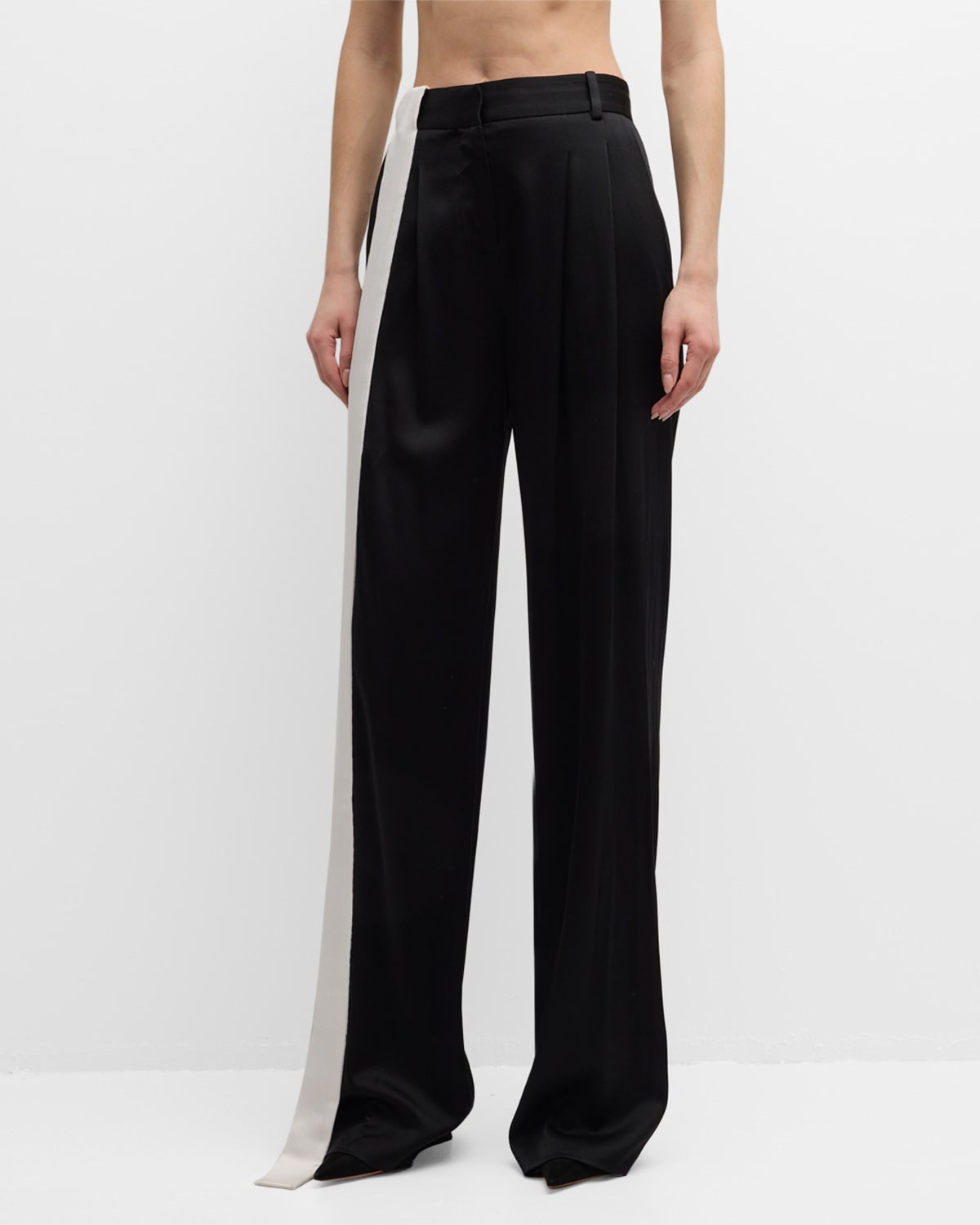 Shop Hellessy Stahl Mid-rise Contrast Ribbon Wide-leg Pants In Black/ecru