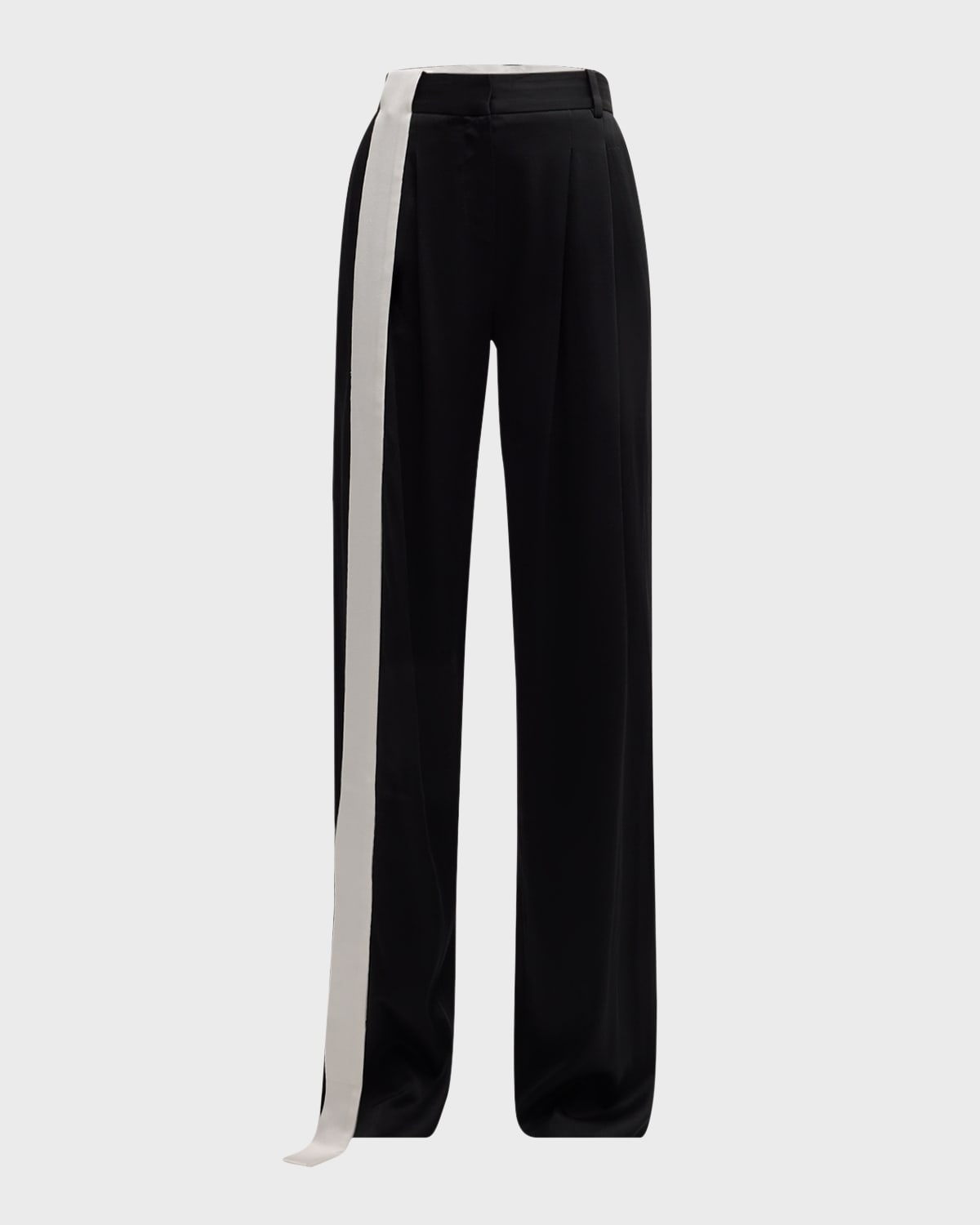 Hellessy Stahl Mid-rise Contrast Ribbon Wide-leg Pants In Black/ecru