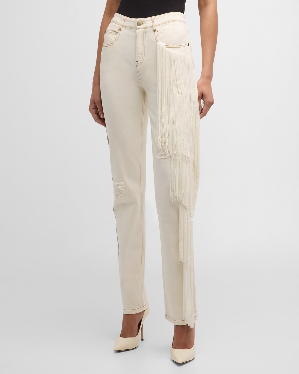Ash White Jeans with Cascade Fringe