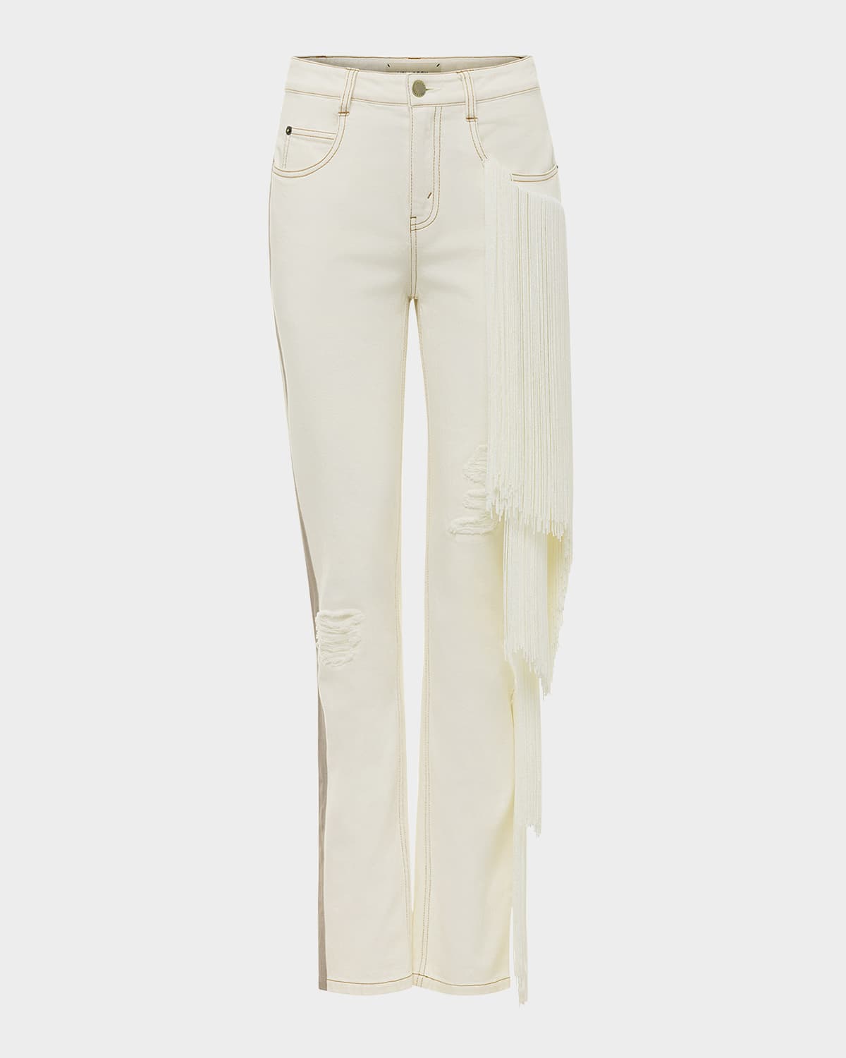 Hellessy Ash White Jeans With Cascade Fringe In Ivory
