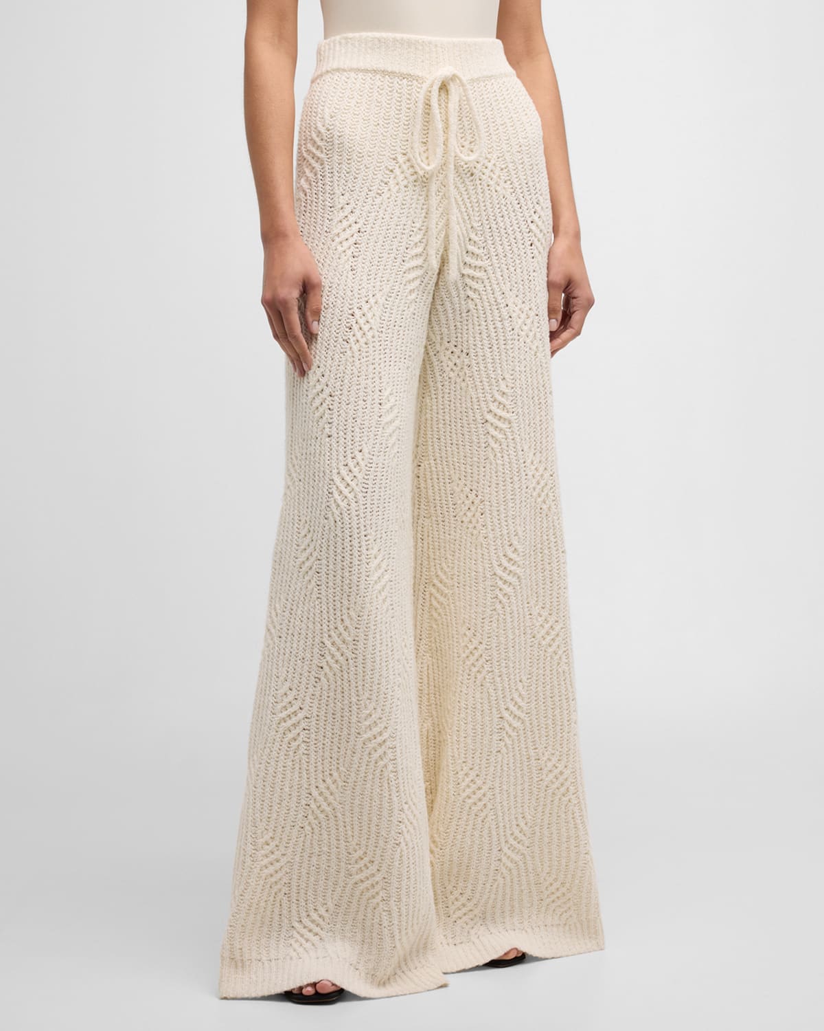 Shop Hellessy Pelz Pull-on Knit Wide-leg Palazzo Pants In Snow White