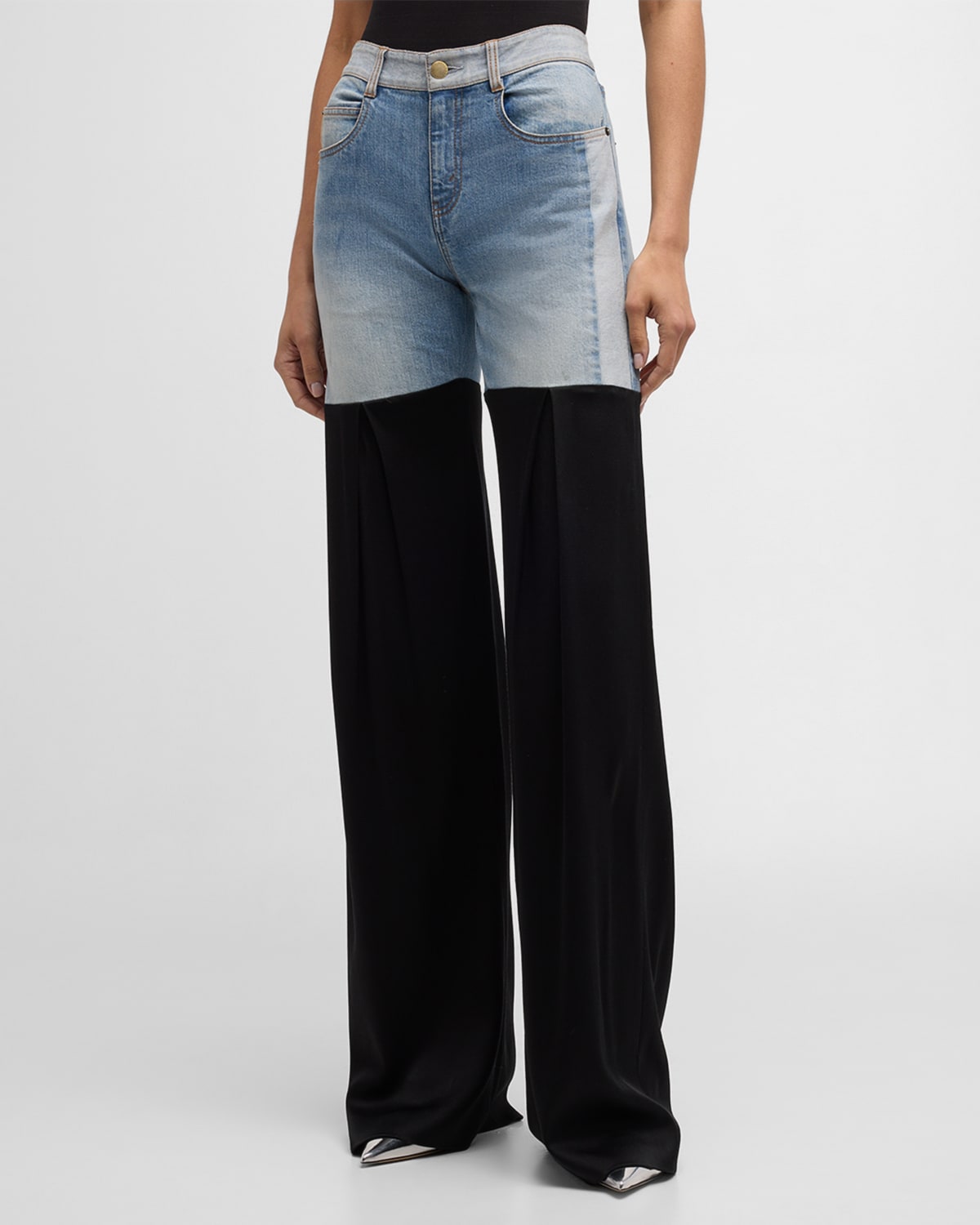 Shop Hellessy Neville Mixed-media Wide-leg Jeans In Lili Wash/blk