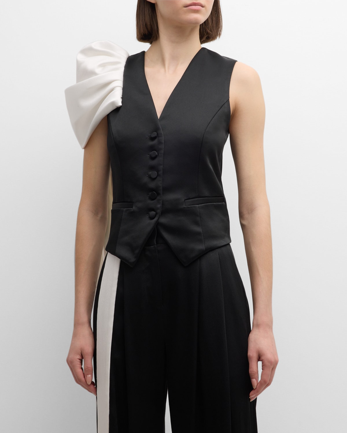 Shop Hellessy Pascal Shoulder-bustle Crepe Vest In Blk/ecru