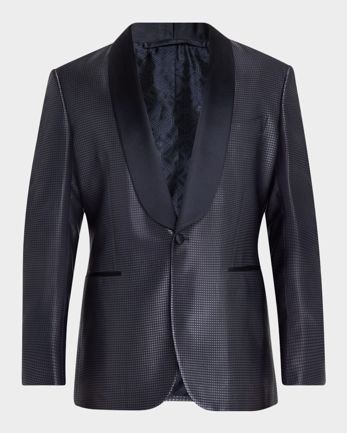 Men's Silk Check Shawl-Lapel Dinner Jacket