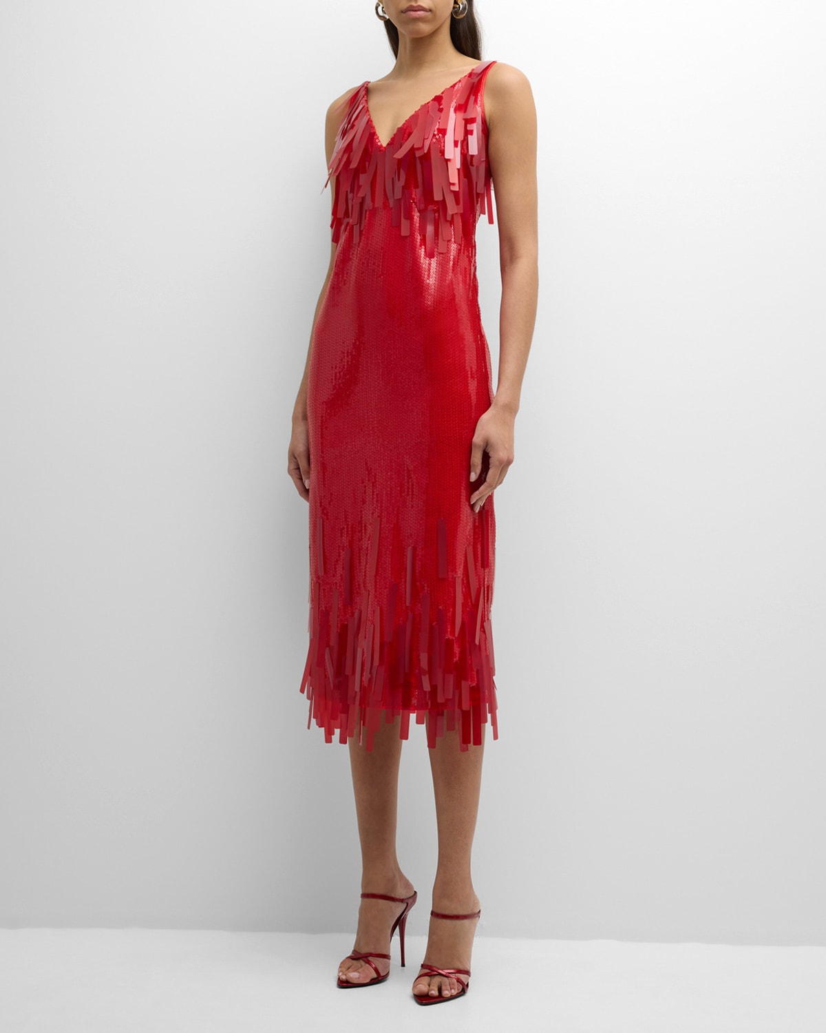 Shop Huishan Zhang Ludmila Sequined V-neck Sleeveless Midi Dress In Red