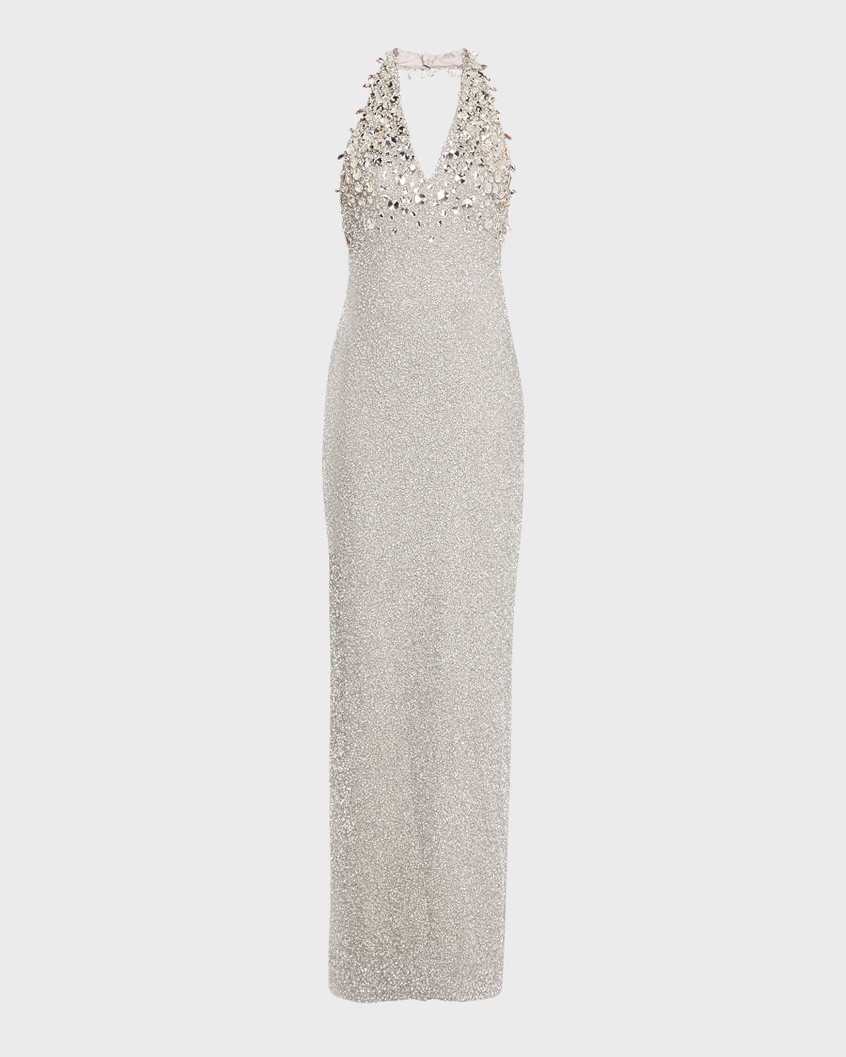 Beaded Halter Gown with Crystal Embellishment