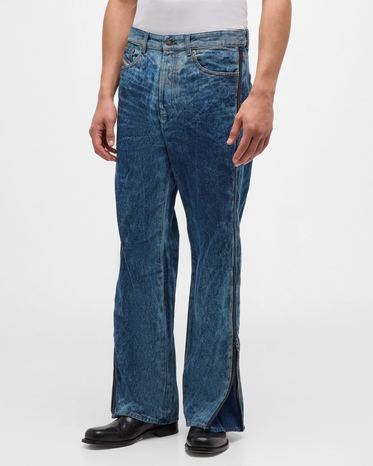 Diesel Men's Side-zip Stonewashed Jeans In Denim