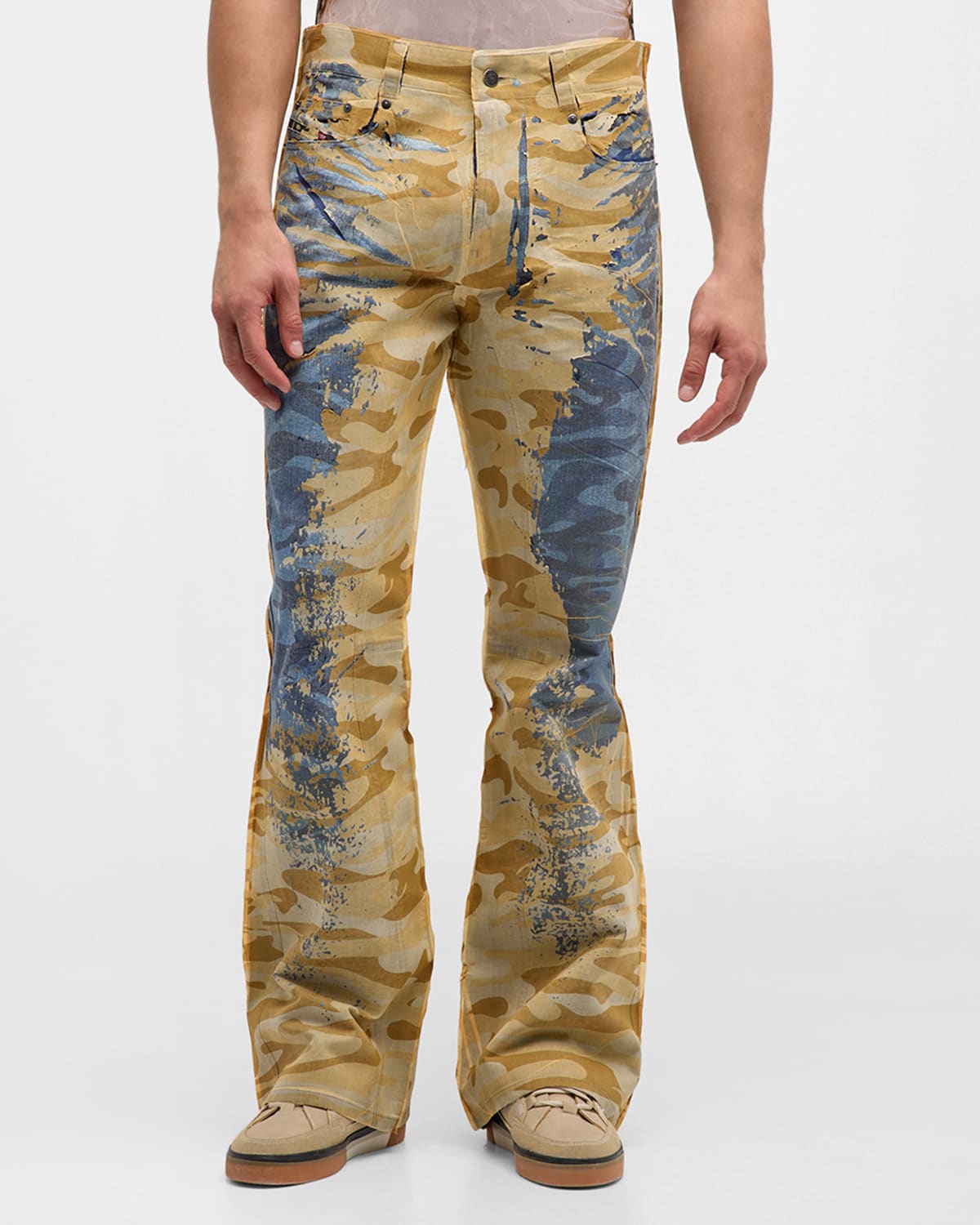 Shop Diesel Men's Camo Pants With Peel-off Muslin In Sandybeig