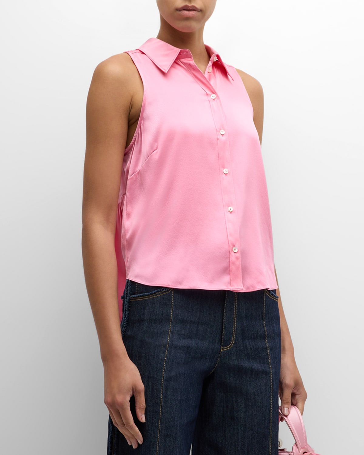Shop Cinq À Sept Theodora Collared Sleeveless Silk Top In Icy Pink