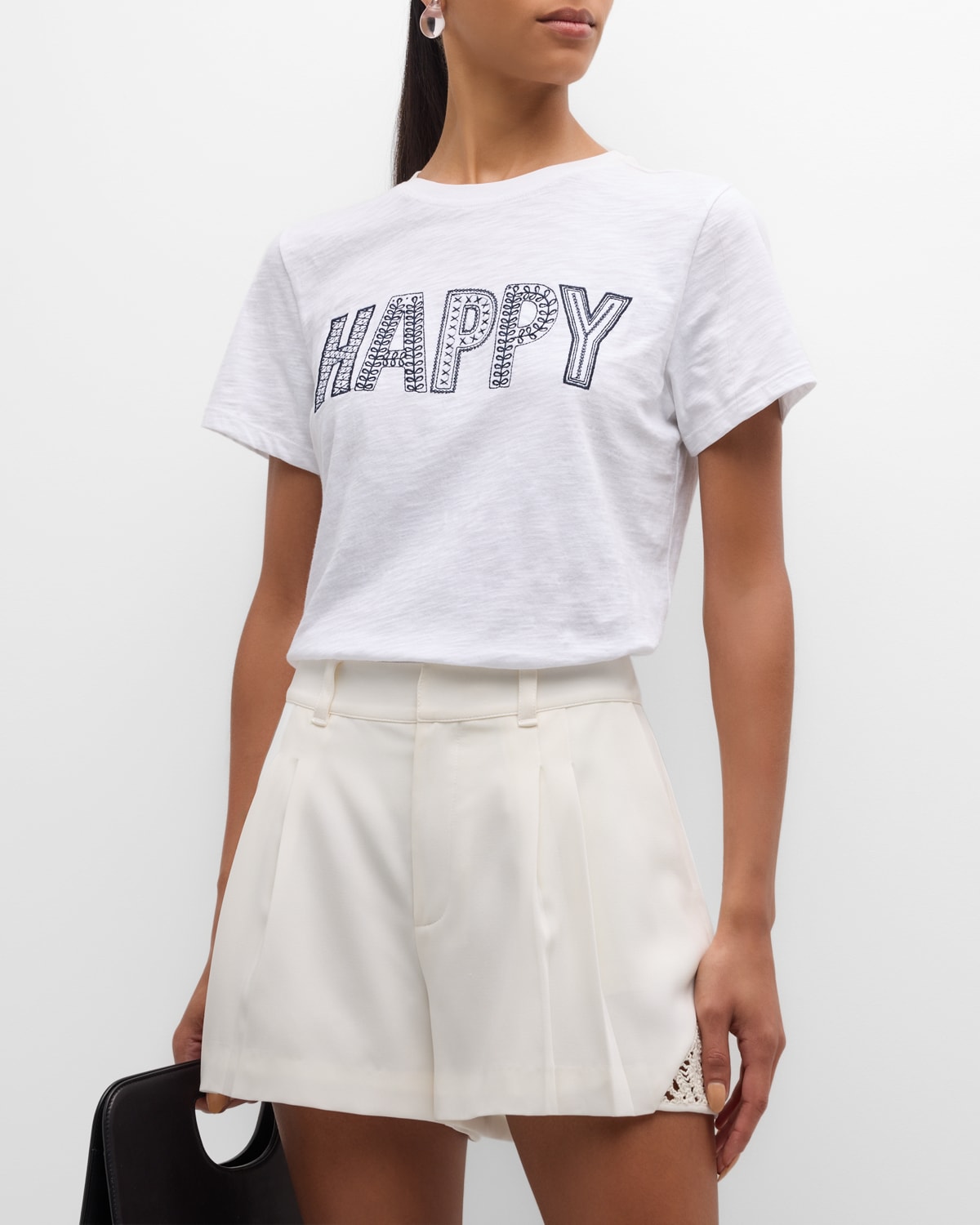 Shop Cinq À Sept Embroidered Happy Short-sleeve Cotton Tee In White/navy