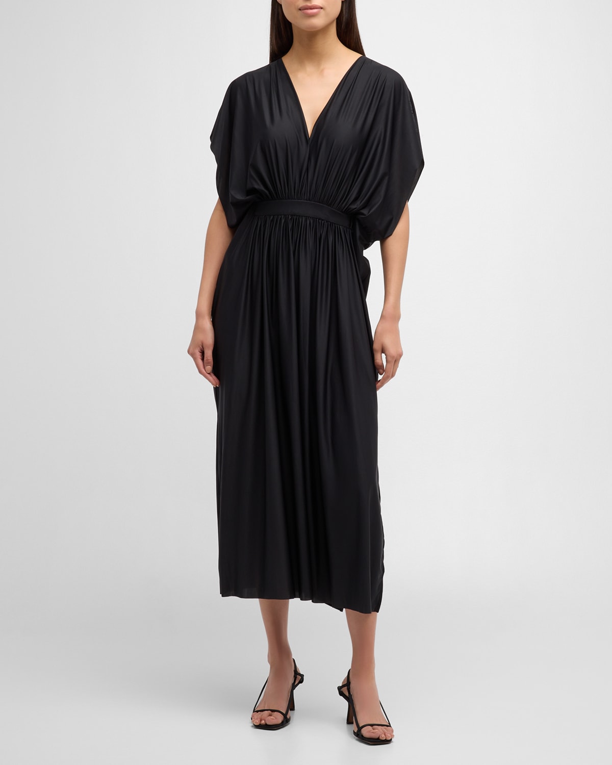 Shop Lenny Niemeyer Ruched V-neck Maxi Dress In Black