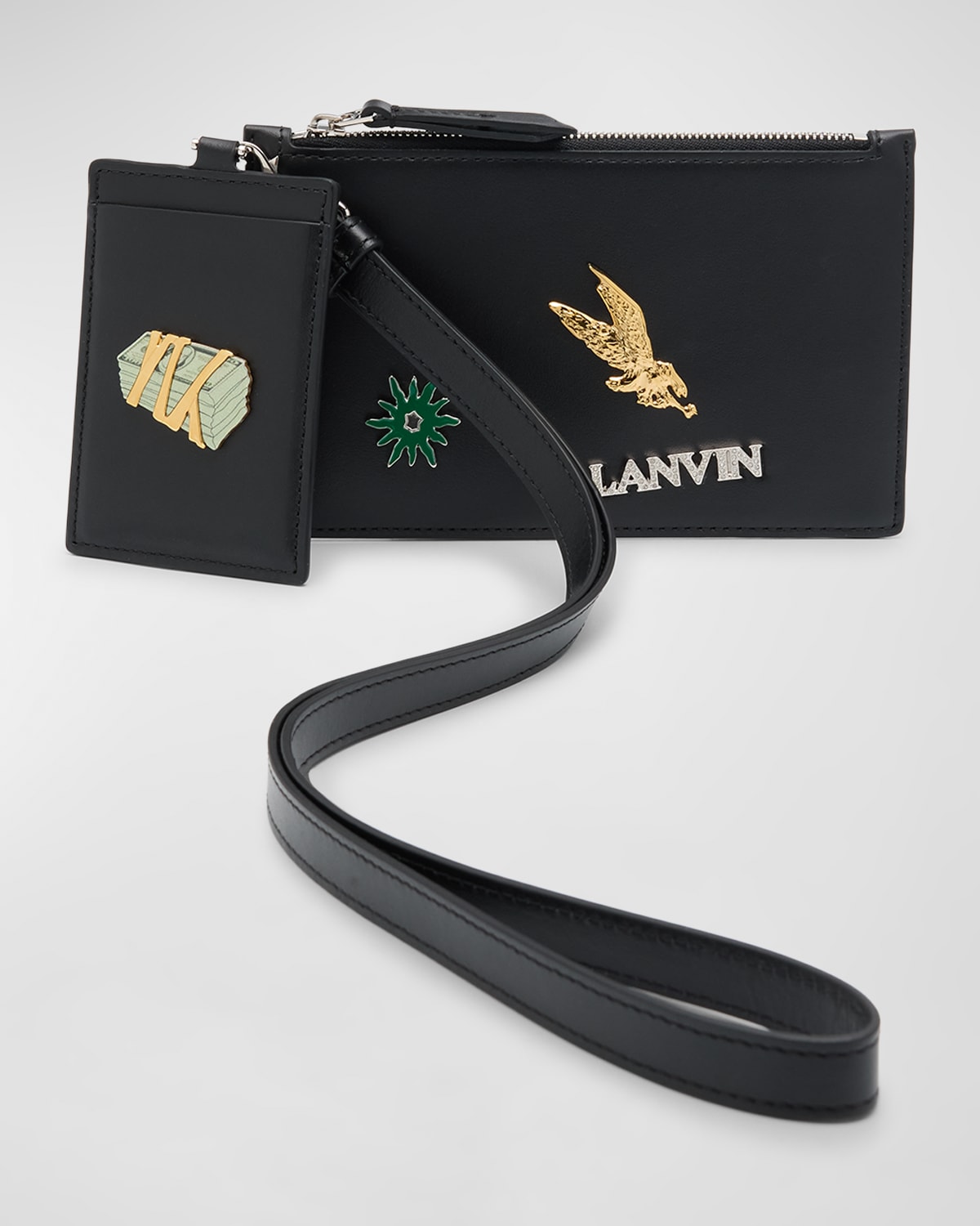 Shop Lanvin Men's Leather Double Pouch With Studs In 10s1 - Black/multico
