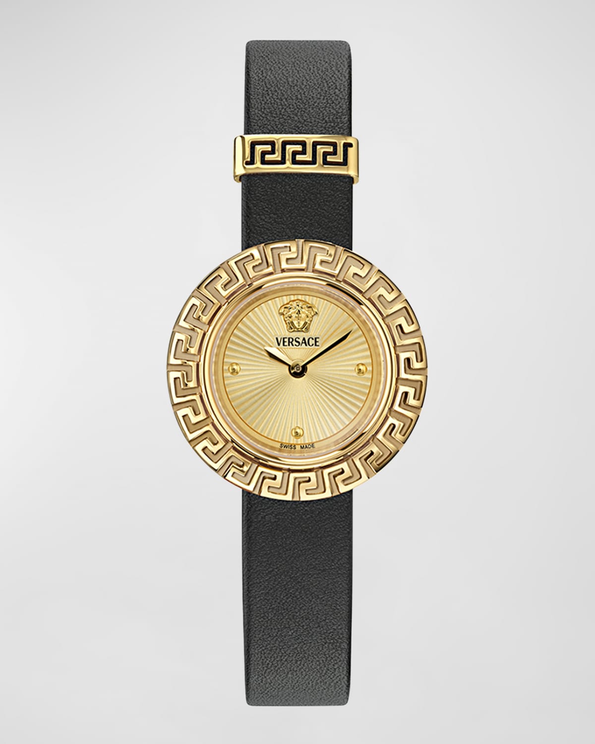 Shop Versace La Greca Ip Yellow Gold Leather Strap Watch, 28mm