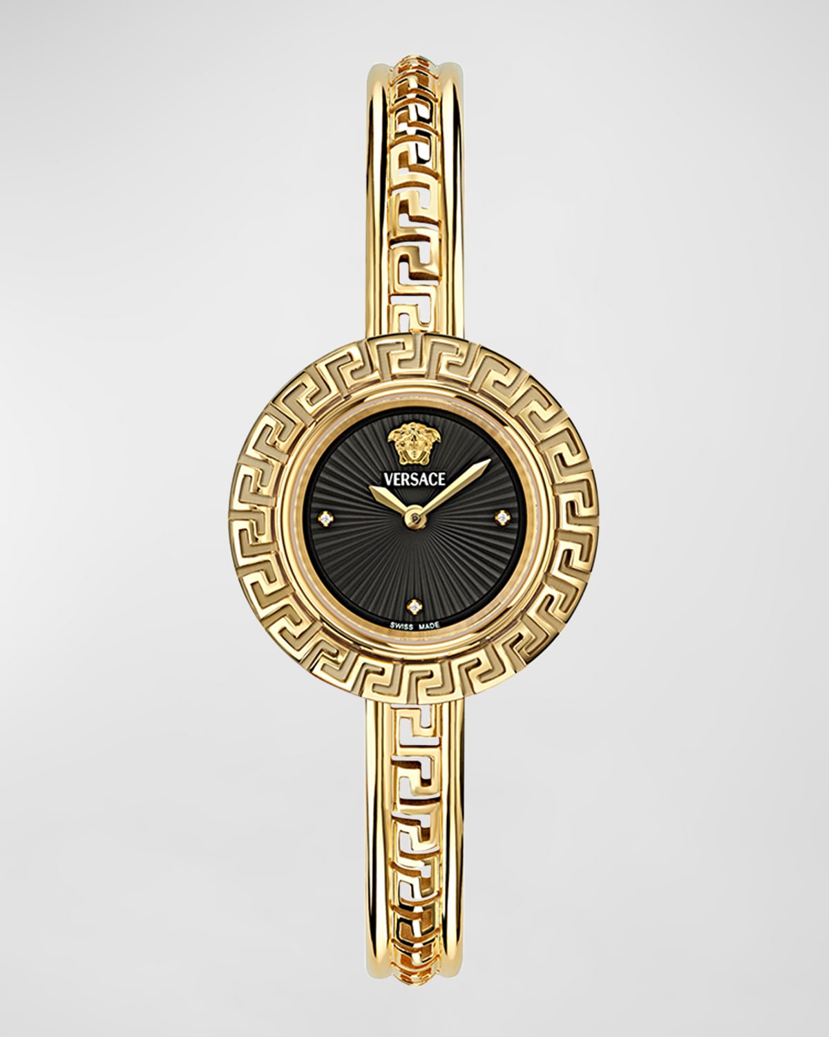 Shop Versace 28mm La Greca Bangle Bracelet Watch With Diamonds In Yellow Gold
