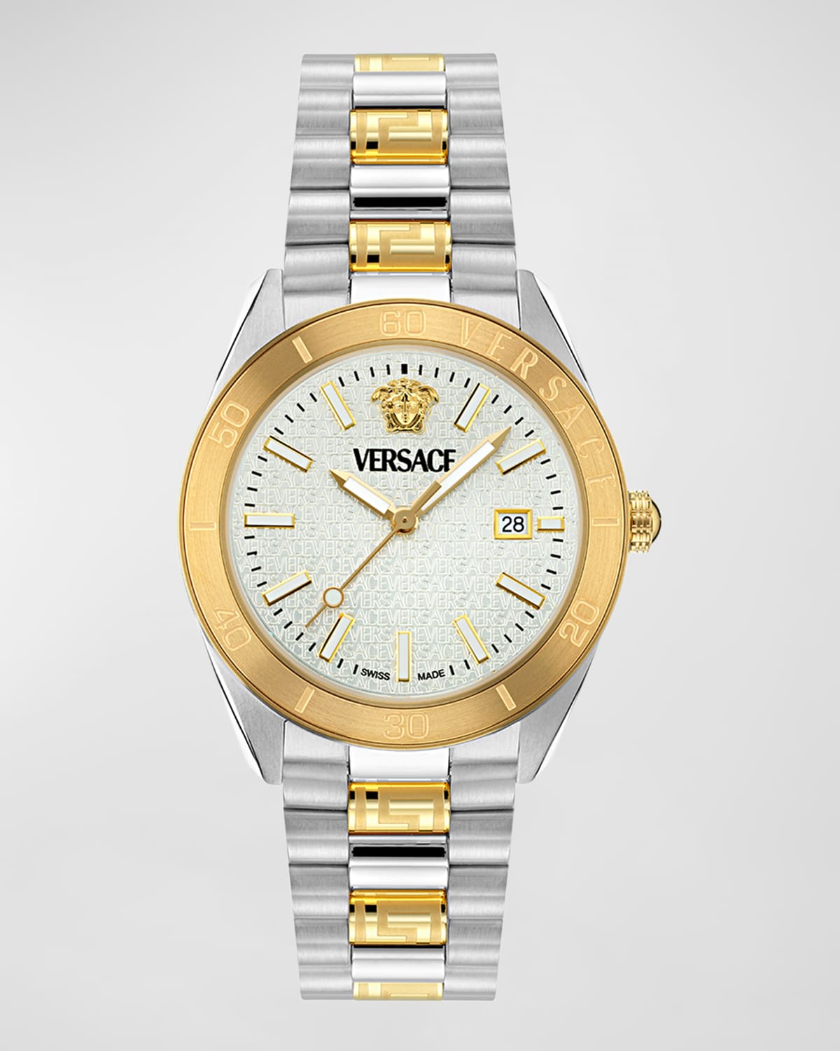 Shop Versace Men's V-dome Two-tone Bracelet Watch, 42mm In Two Tone