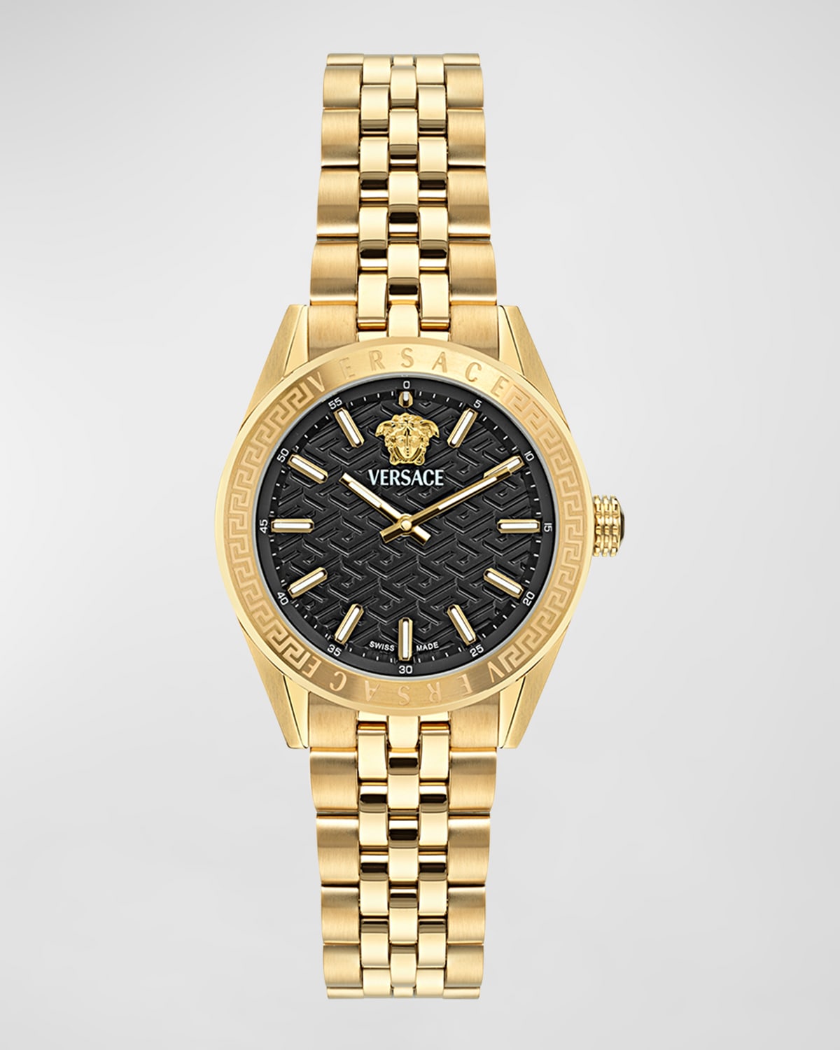 Shop Versace 36mm V-code Watch With Bracelet Strap, Yellow Gold/black