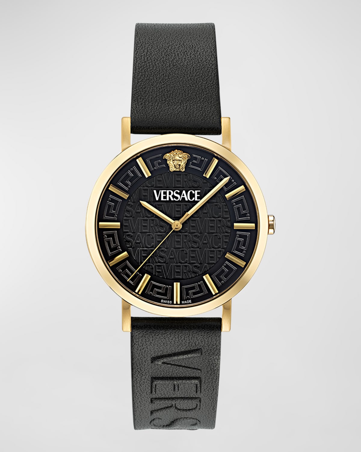 Shop Versace Men's Greca Slim Ip Yellow Gold Leather-strap Watch, 40mm