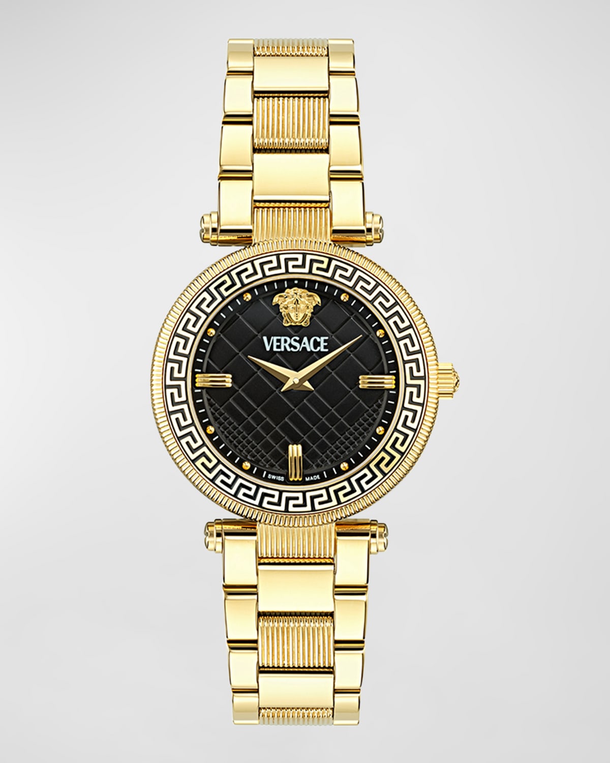 Shop Versace 35mm  Reve Watch With Bracelet Strap, Yellow Gold/black