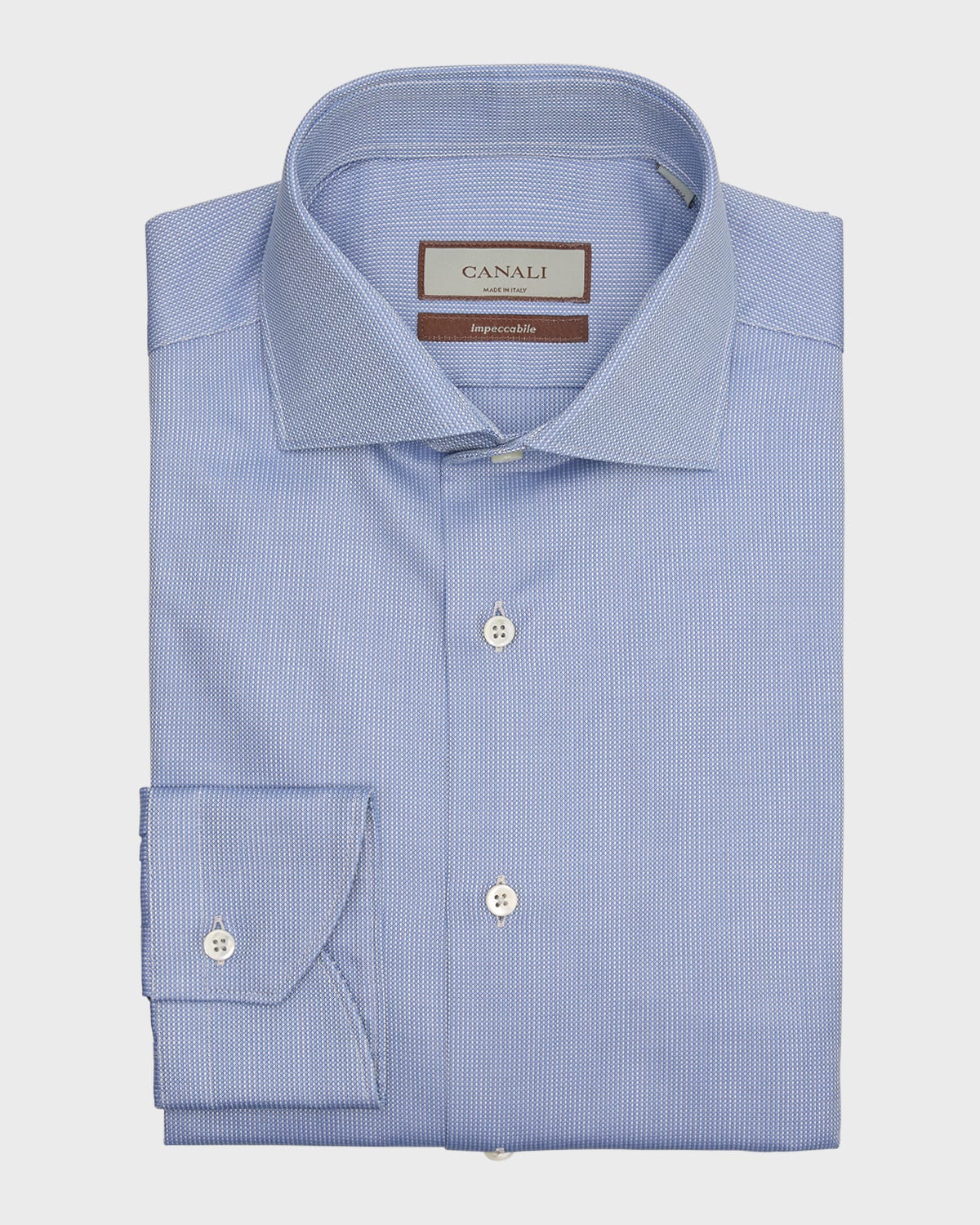 Shop Canali Men's Micro-pattern Dress Shirt In Med Blue