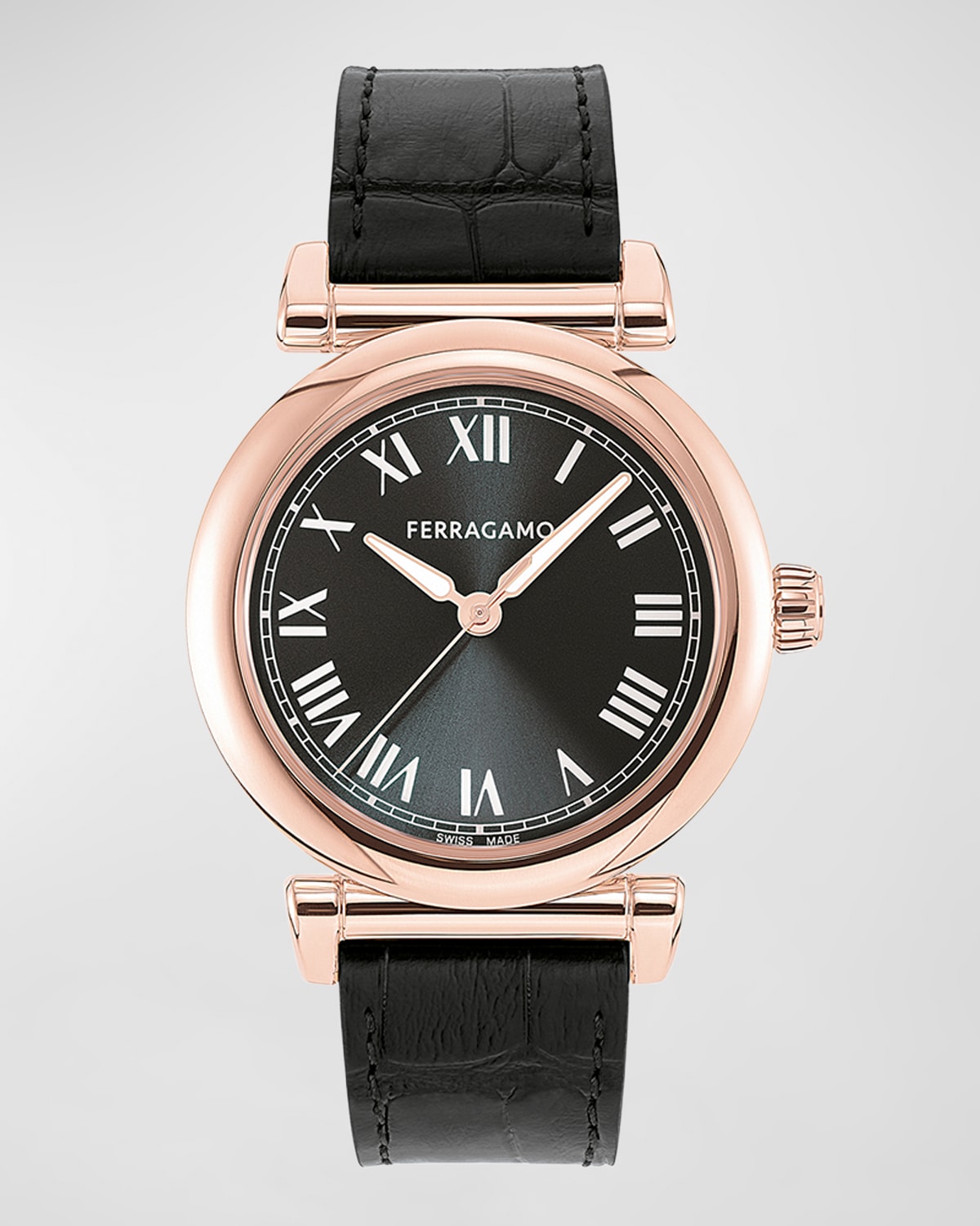 Shop Ferragamo 36mm  Allure Watch With Calf Leather Strap, Black In Rose Gold