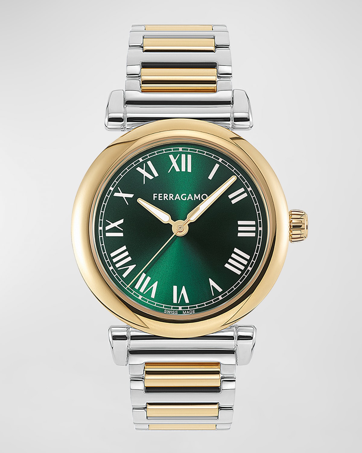 Shop Ferragamo 36mm  Allure Watch With Green Dial, Two Tone