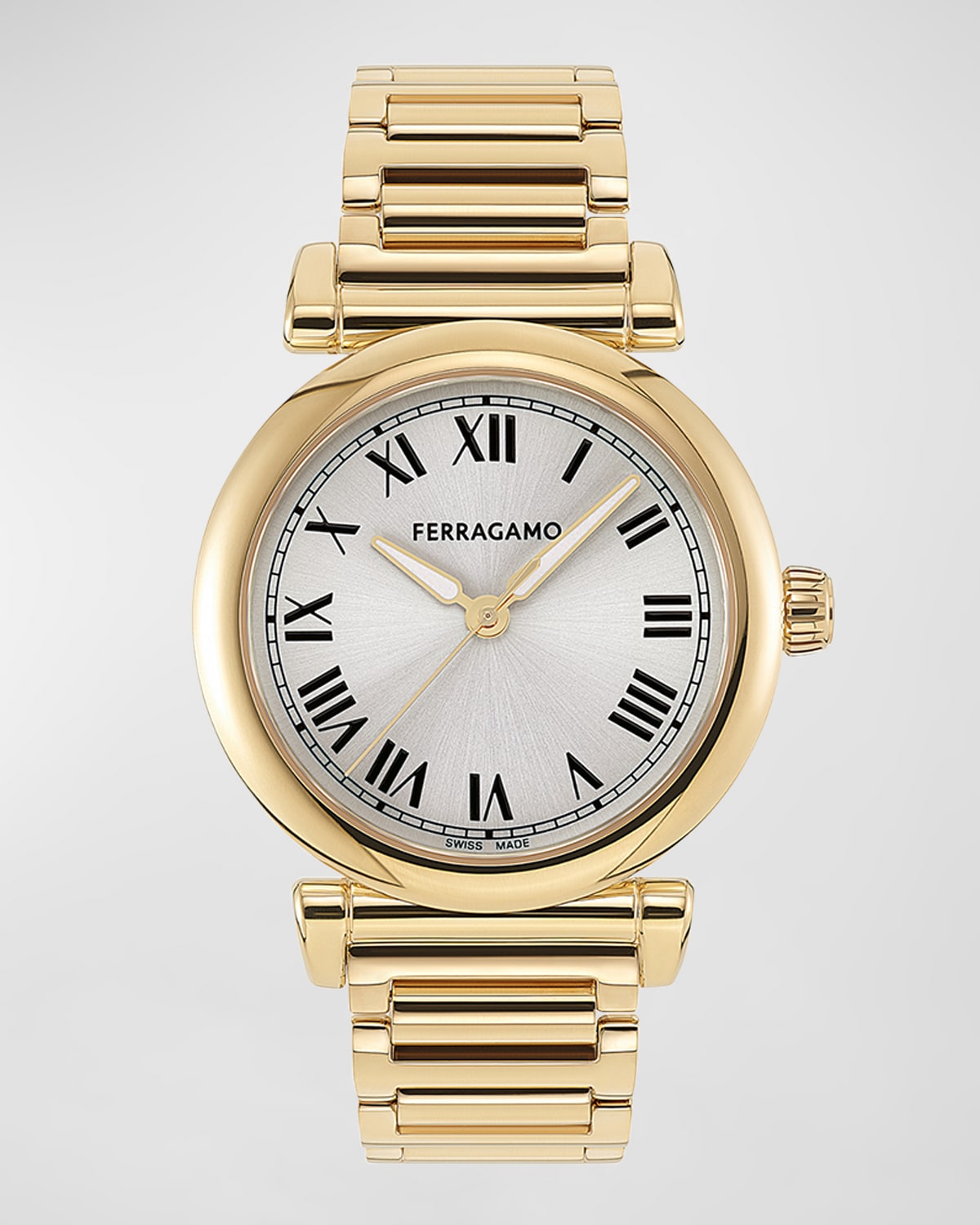 Shop Ferragamo 36mm  Allure Watch With Silver Dial, Yellow Gold