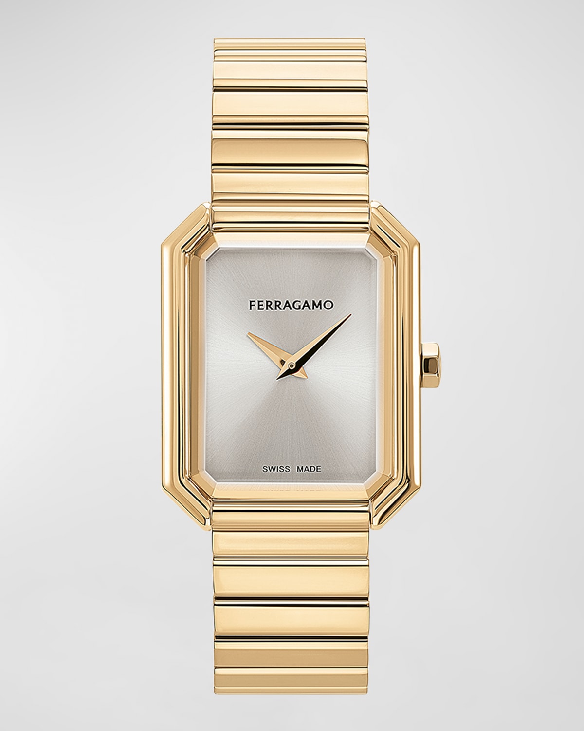 Shop Ferragamo 26.5x33.5mm  Crystal Watch With Silver Dial, Yellow Gold