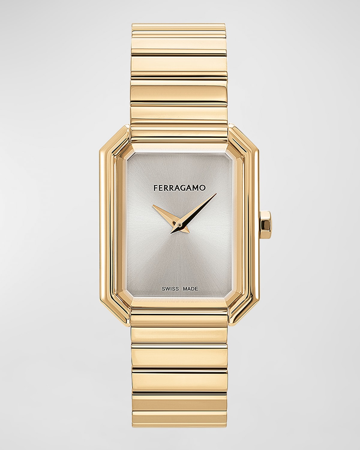Ferragamo 26.5x33.5mm  Crystal Watch with Silver Dial, Yellow Gold