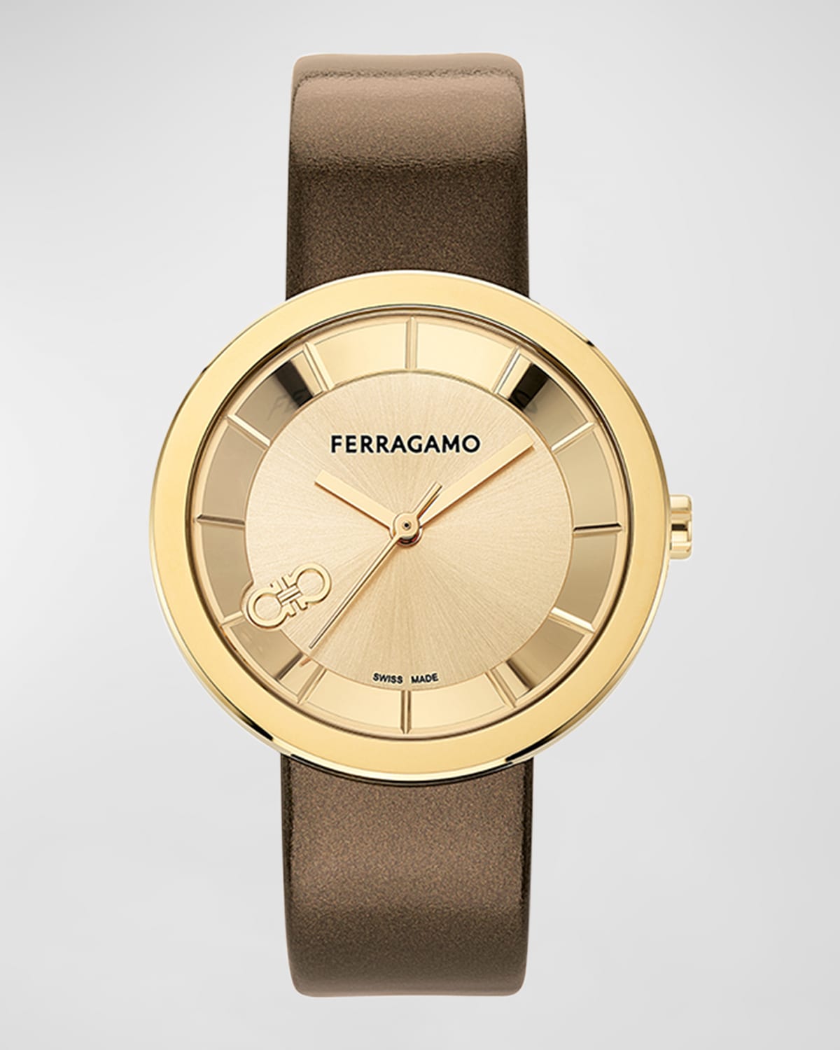 Shop Ferragamo 35mm  Curve V2 Watch With Patent Leather Strap In Yellow Gold