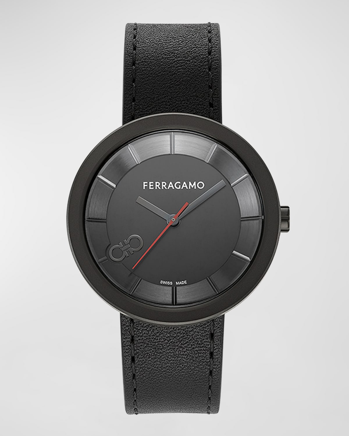 35mm Ferragamo Curve V2 Watch with Calf Leather Strap, Black