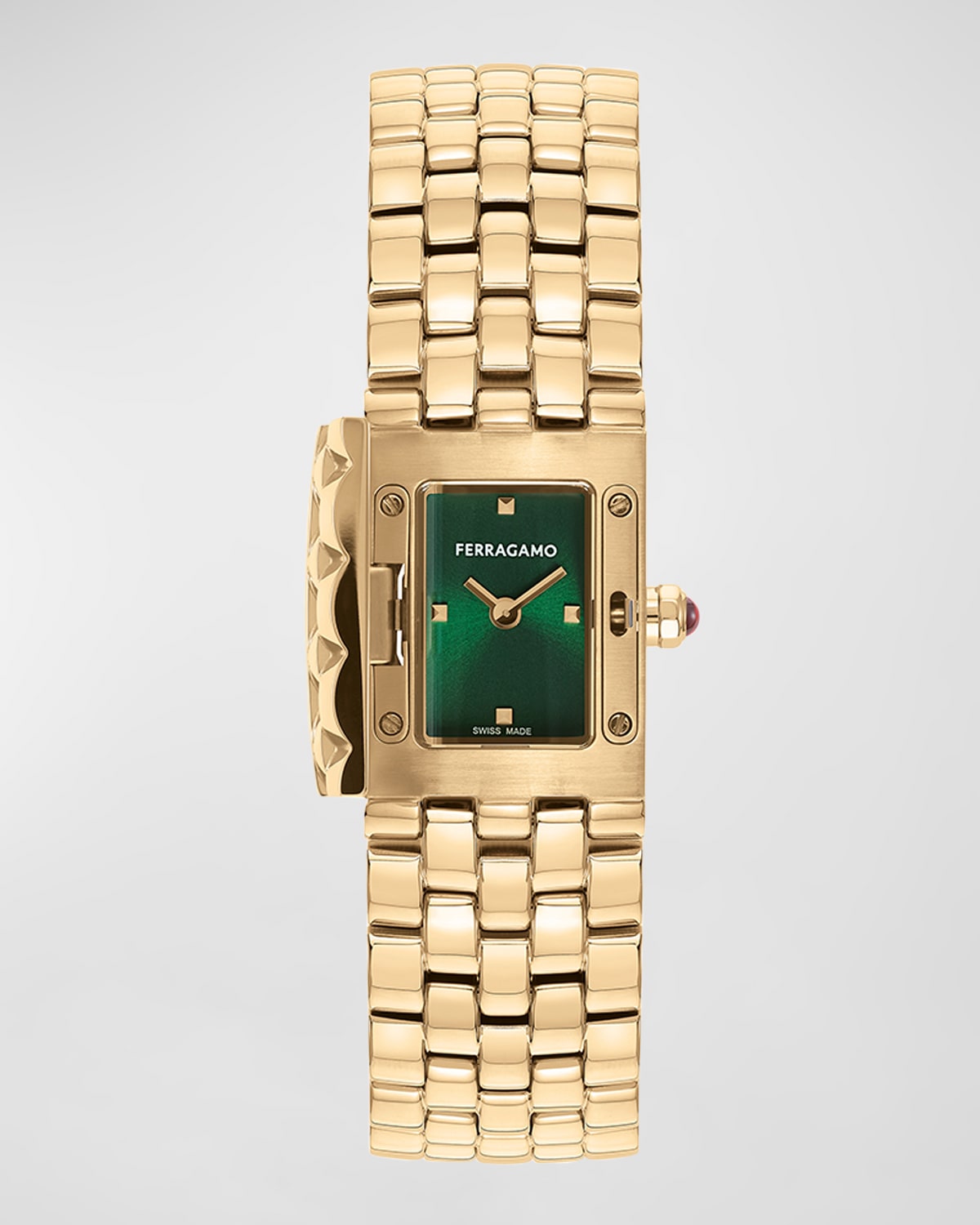 18.5x30mm Ferragamo Secret Watch with Green Dial, Yellow Gold