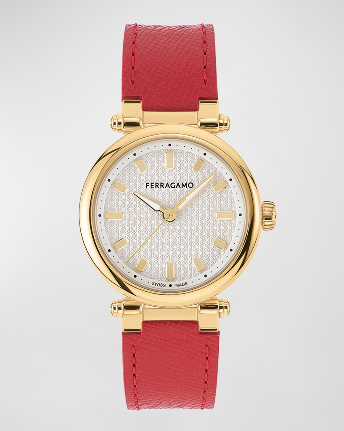 30mm Ferragamo Softy Watch with Calf Leather Strap, Red