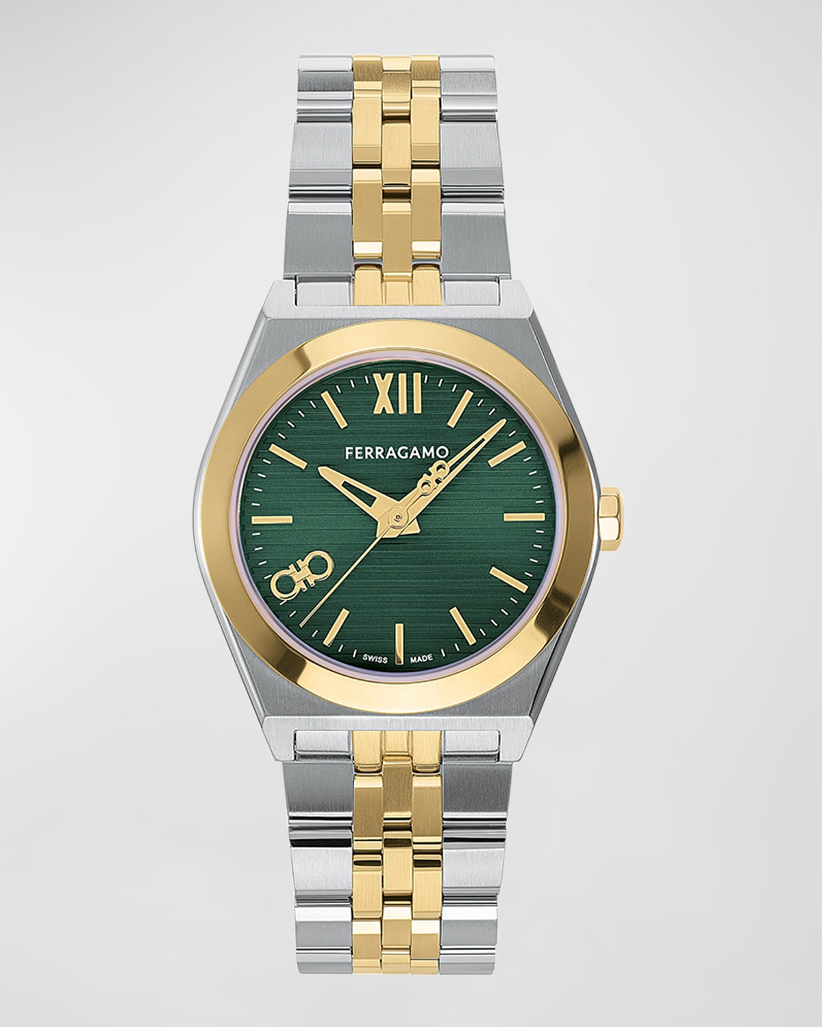 Shop Ferragamo 28mm Vega New Watch With Green Dial, Two Tone