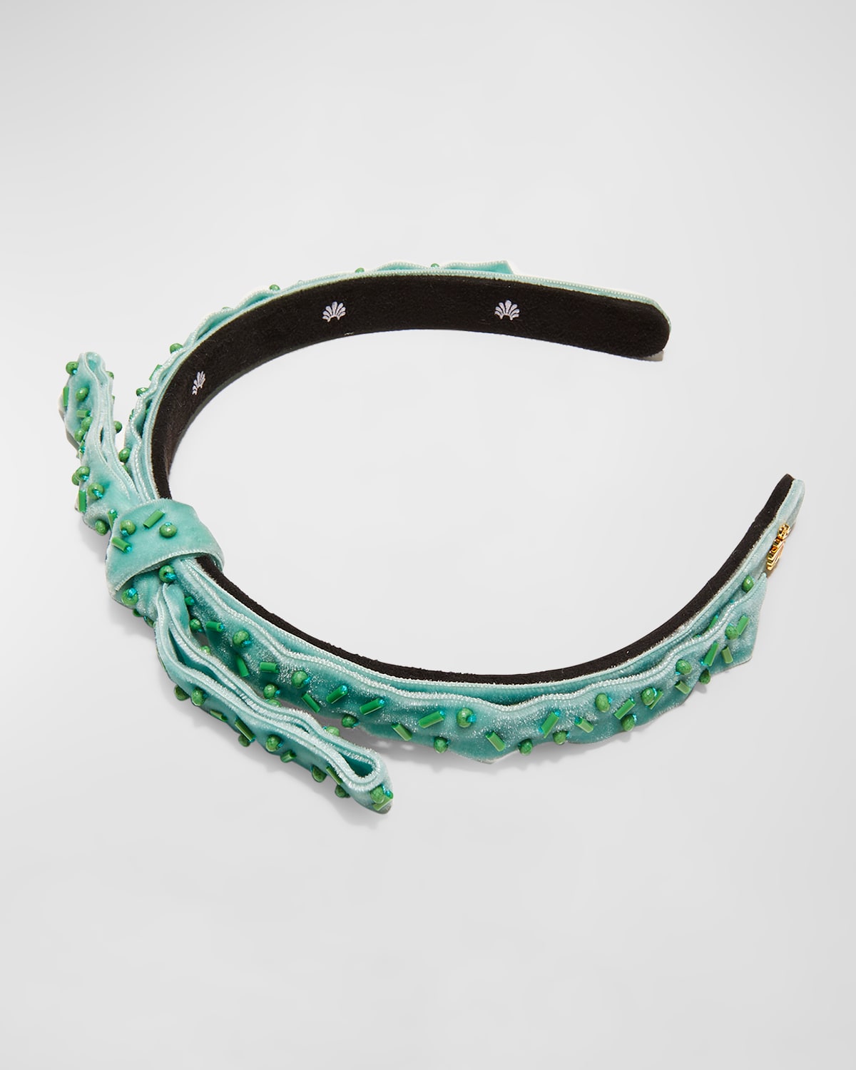 Shop Lele Sadoughi Bardot Beaded Velvet Headband In Turquoise 400