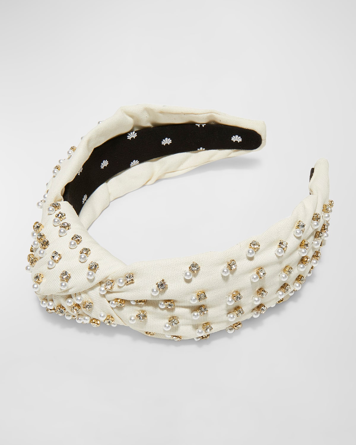 Shop Lele Sadoughi Pearly Embellished Knotted Headband In Ivory 100